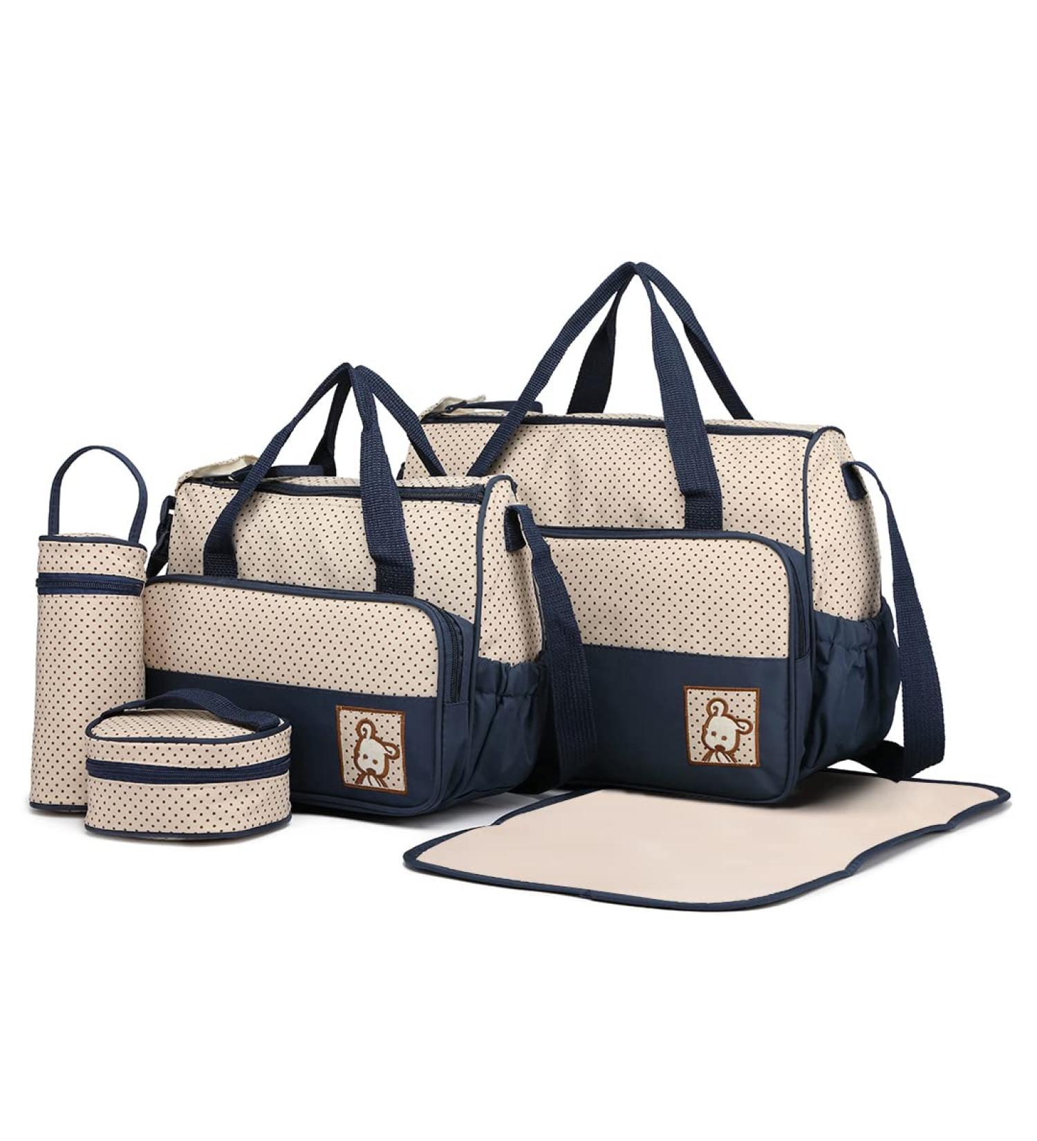 Miss Lulu 5-Set Baby Diaper Bag | Stylish Navy Mother Handbag & Bottle Holder | Perfect for International Shipping - Buy Online on GoSupps.com