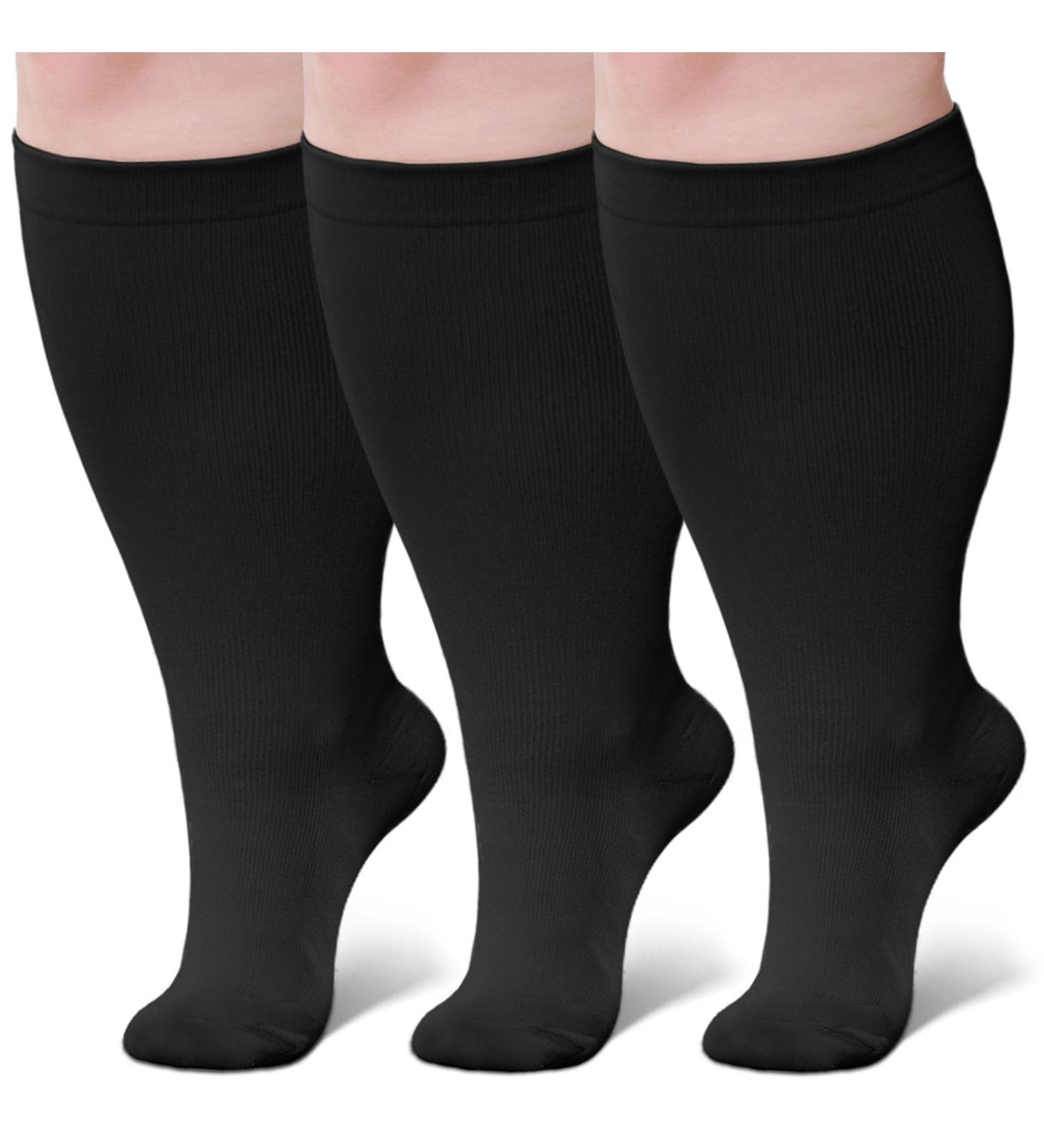 ZfSock Compression Stockings for Thick Calves | Men's & Women's 20-30mmHg Medical Support Socks | Oversize Travel Socks - 3XL Black - Buy Online on GoSupps.com