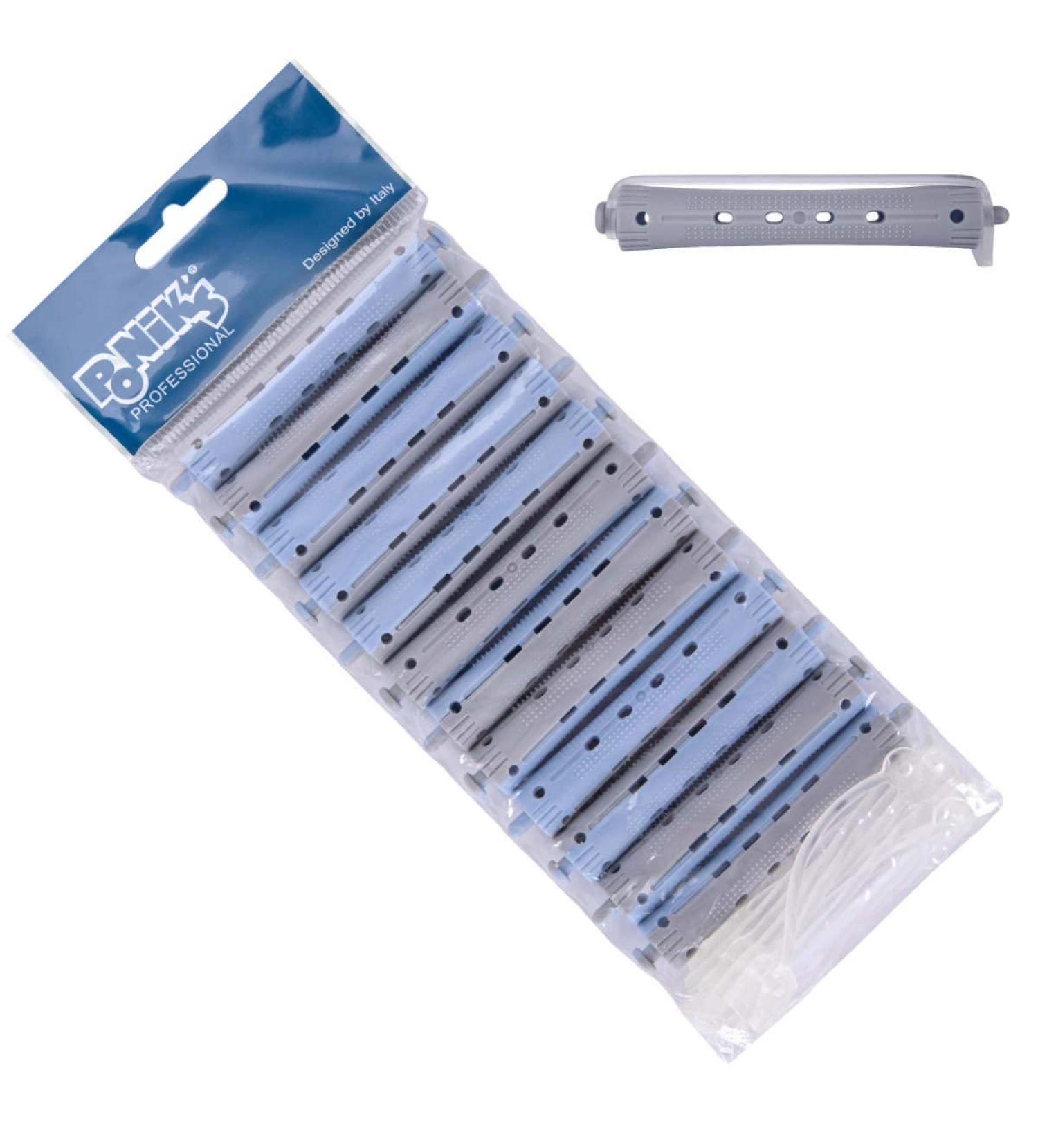 Poniks Constant Waves Wickler - 13mm Curlers for Permanent Waves - 12 Cold Welling Winder with Round Rubber Bags - Blue Gray - Buy Online on GoSupps.com