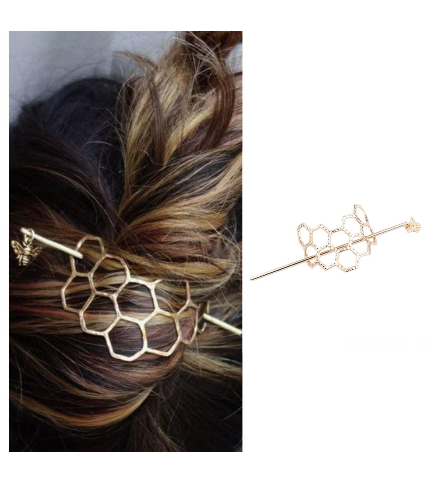 Iaceble Minimalist Honeycomb Hair Clip - Gold Bee Hair Sticks Barrette for Women and Girls - Buy Online on GoSupps.com