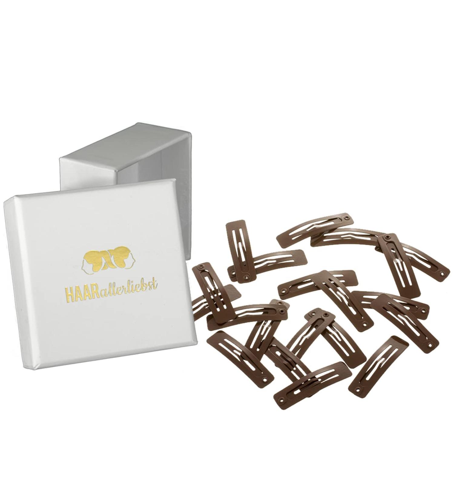 HAARallerliebst Small Rectangular Hair Clips (20 pcs Brown 4 cm) with White Storage Box - Ideal for International Shipping - Buy Online on GoSupps.com