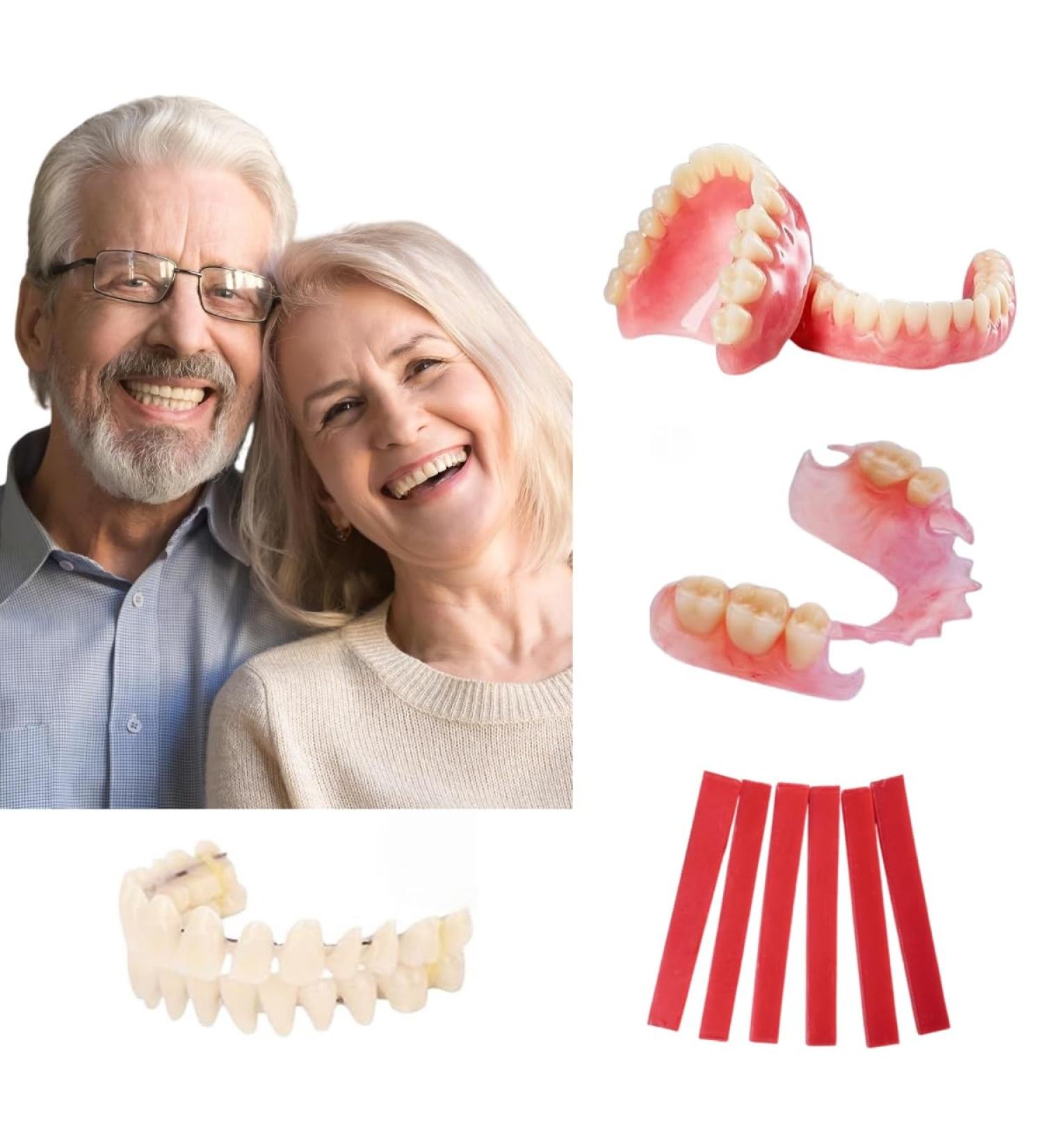 DIY Denture Kit - Top & Bottom Fake Teeth with Comfort Fit for Everyday Use Natural-Looking Emergency Replacement Solution - Buy Online on GoSupps.com