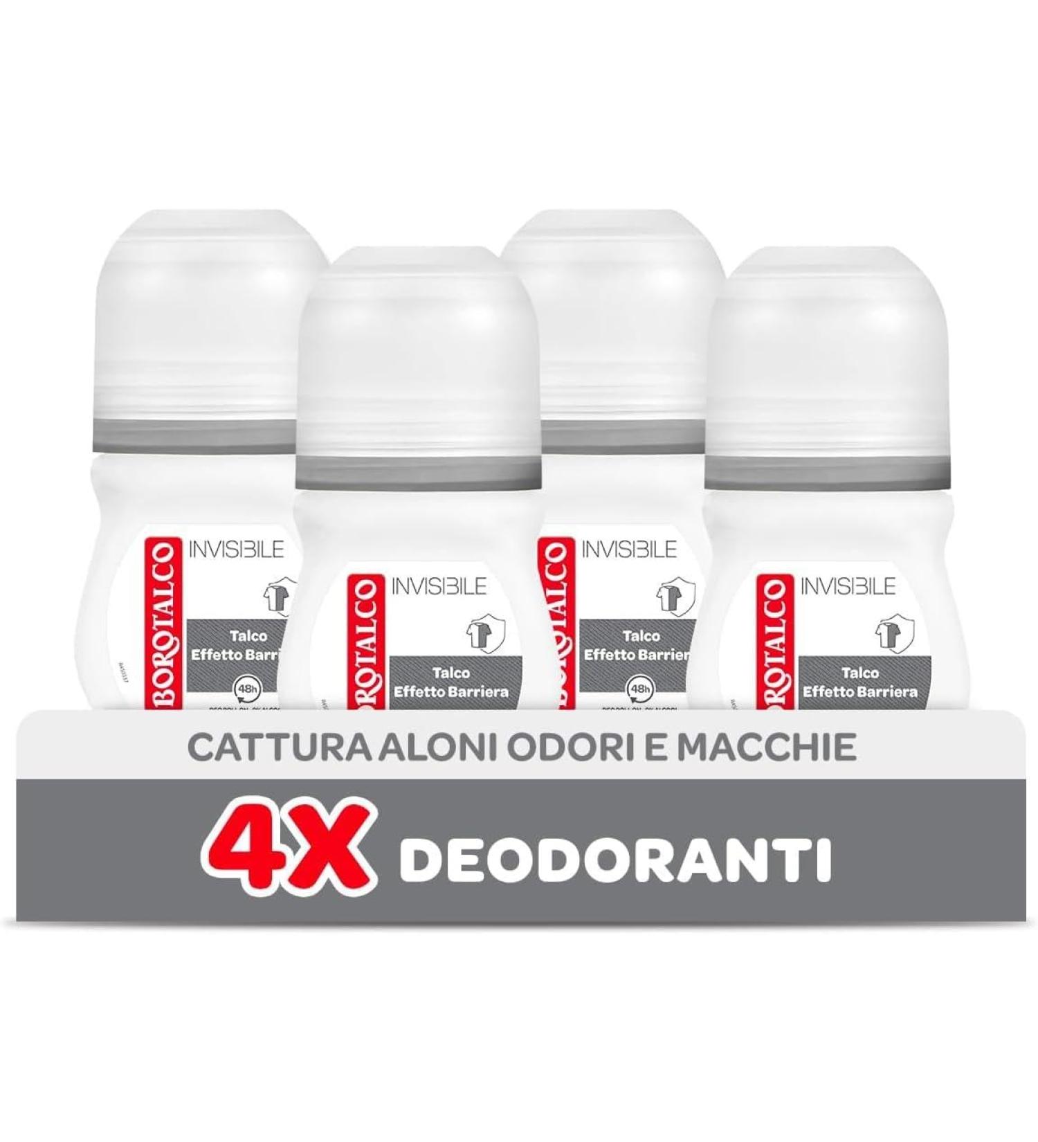  Borotalco Borotalco Invisible Roll-On Deodorant Grey with Barrier Effect Talc Captures and Does Not Transfer Halos 48 Hours Effective Alcohol Free Classic Scent - 4 x 50 ml - Amazon Exclusive - Buy Online on GoSupps.com