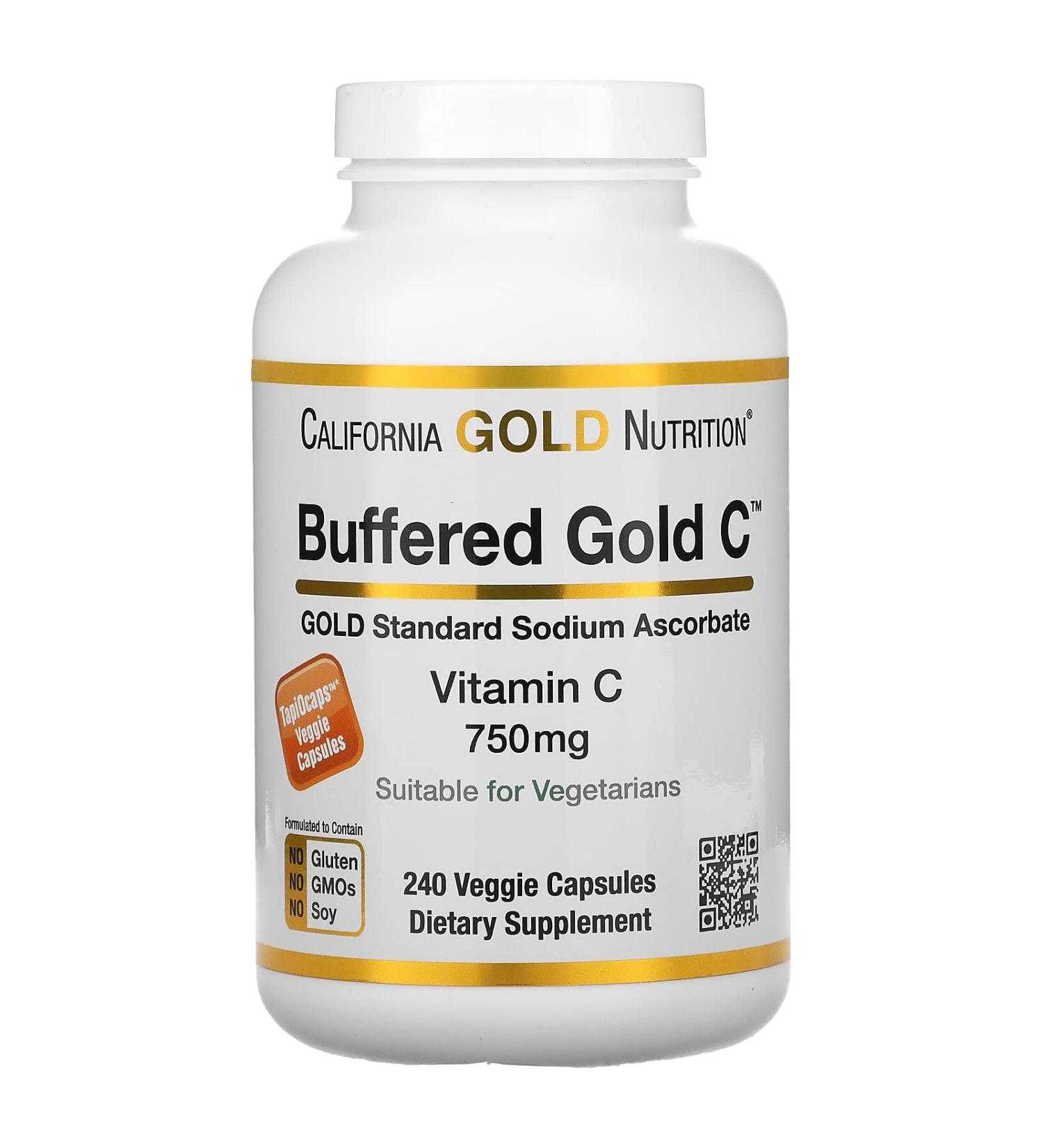 California Gold Nutrition Buffered Gold C Non-Acidic Vitamin C Supplement - 750mg - 240 Veggie Capsules - Buy Online on GoSupps.com