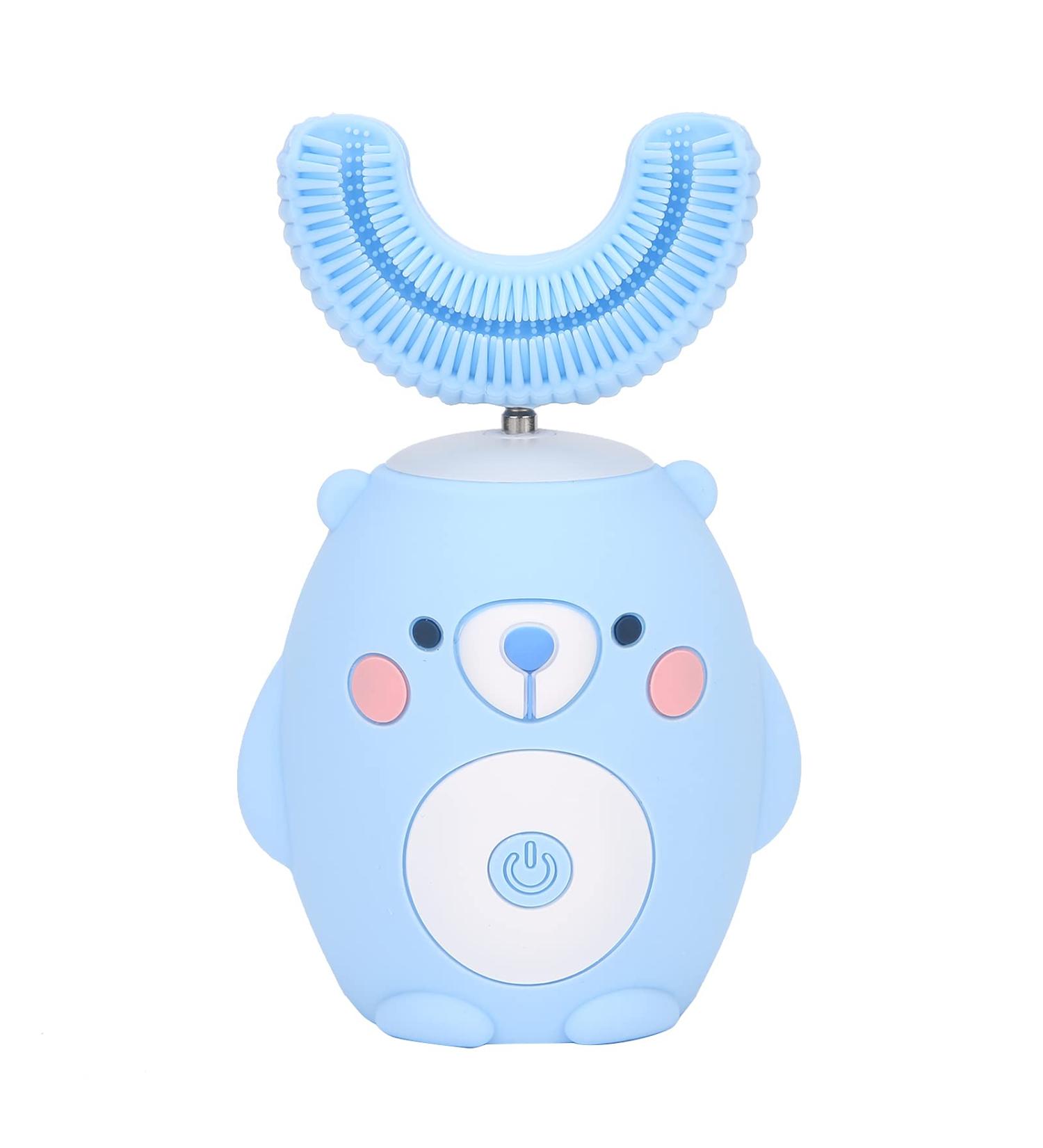 Buy Cute Cartoon Bear U-Shaped Electric Toothbrush for Kids - IPX7 Waterproof Automatic Tooth Whitening & Oral Care (Blue) - Buy Online on GoSupps.com