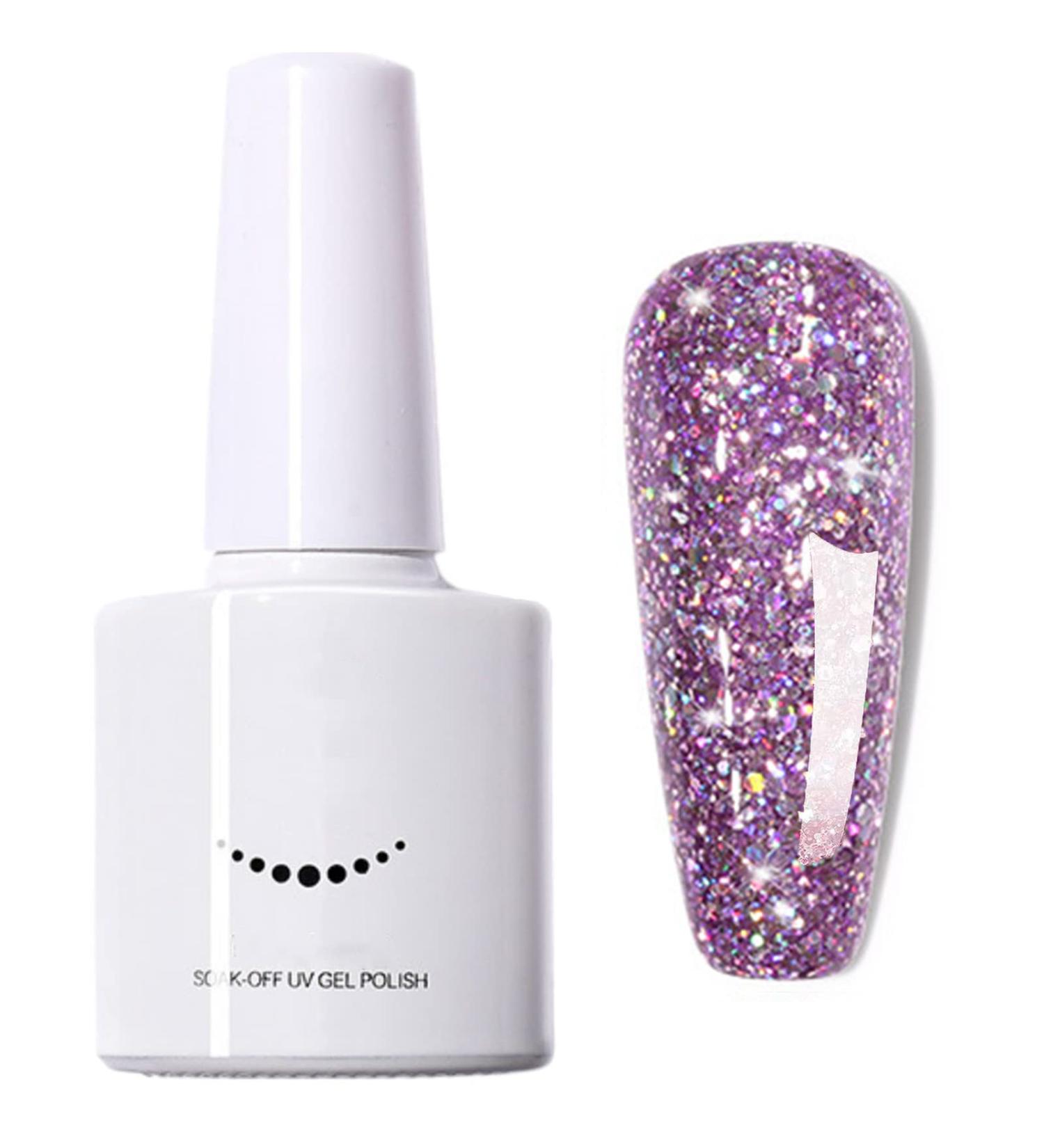 Glitter Gel Nail Polish Super Sparkling Color UV Gel Polish Vegan Long Lasting Nail Varnish Diamond Soak Off UV Gel Nail Varnish Gifts For Women & Girl Nail Art Wedding Holiday(Glitter purple) - Buy Online on GoSupps.com