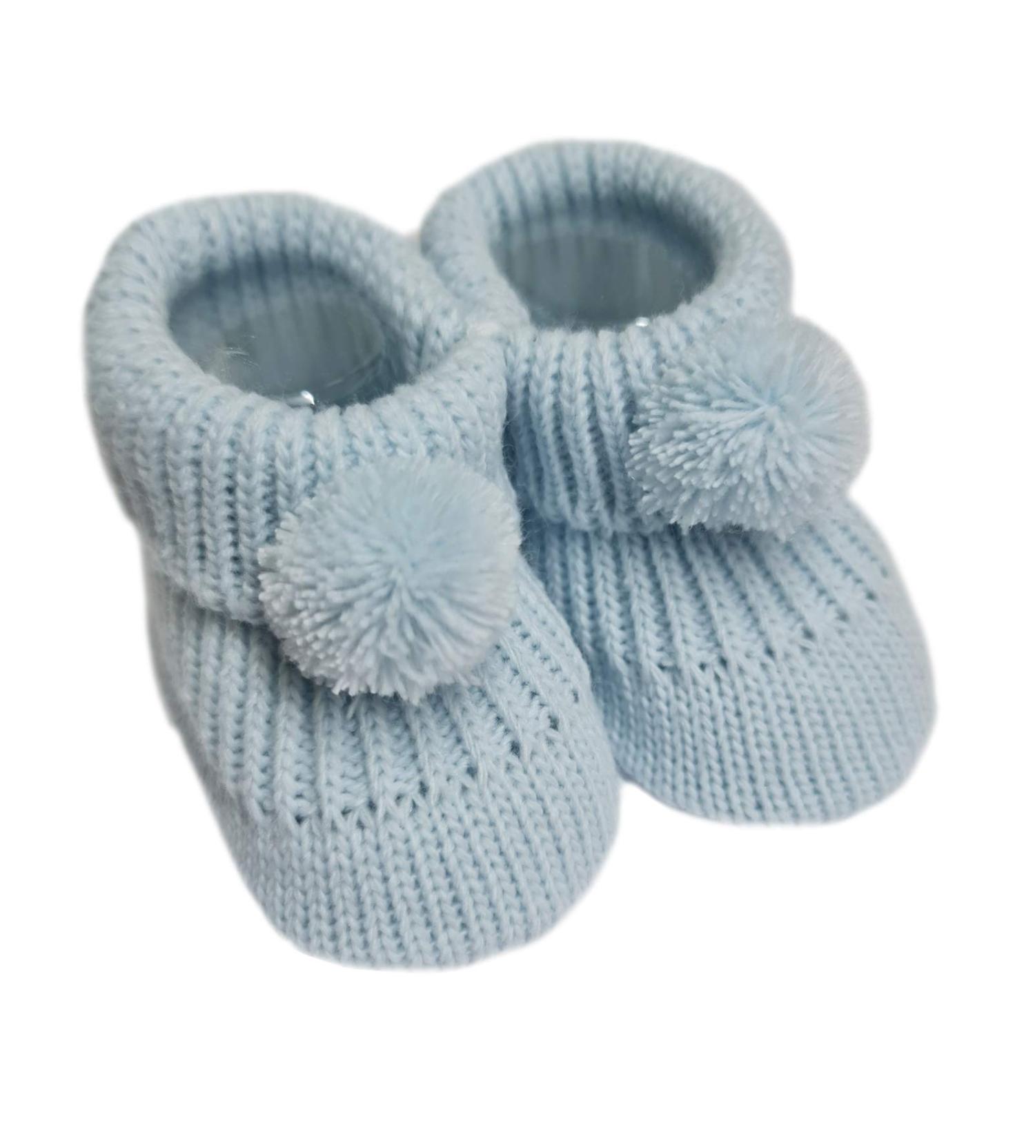 Nursery Time Royal Icon Newborn Baby Boys Girls Booties Knitted Pom Pom Booties Soft Baby Bootees NB-3 Months 116-377 3 Months Blue