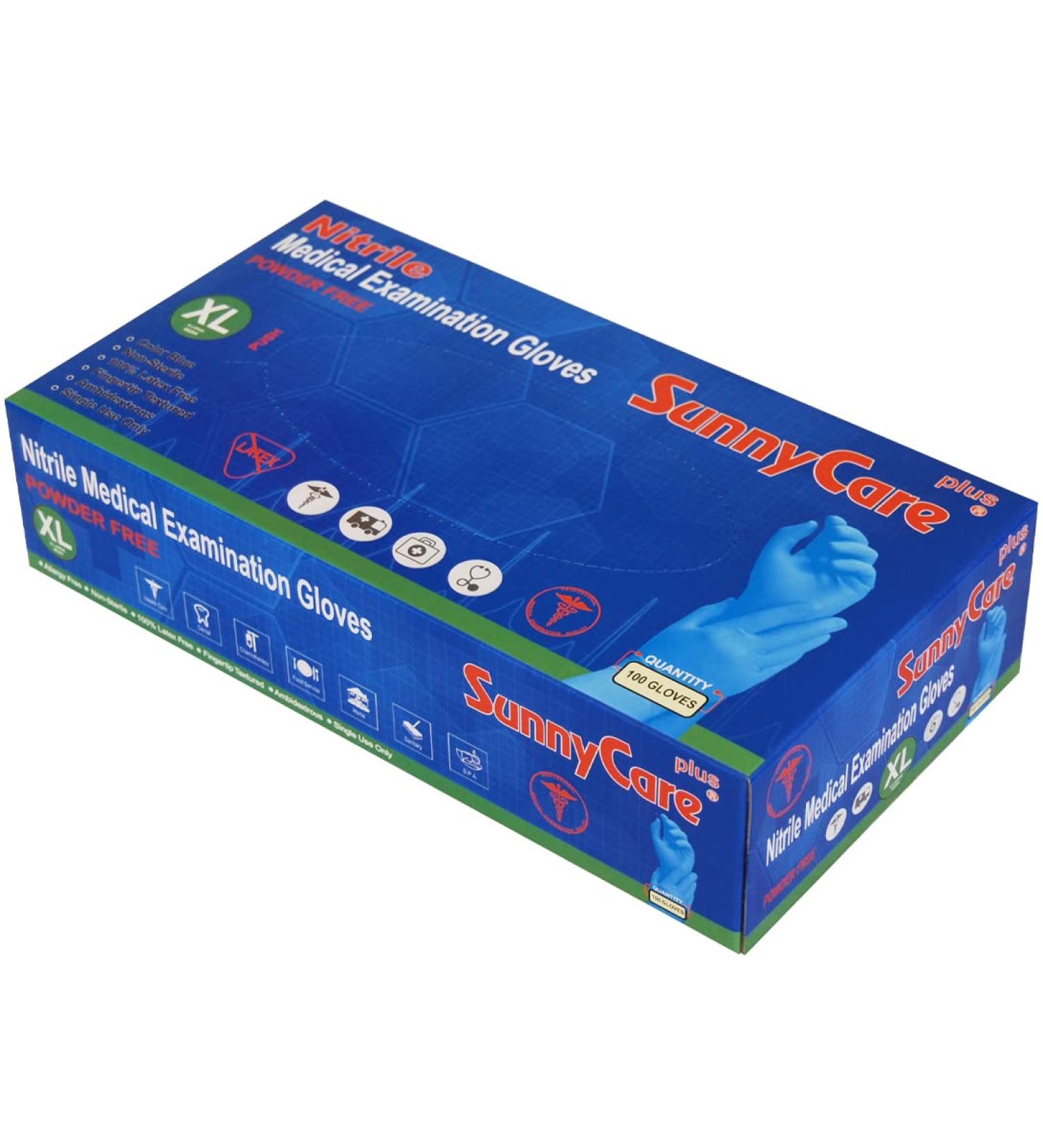 100Pcs SunnyCare 8204 Blue Nitrile Medical Exam Gloves Powder Free Chemo-Rated (Non Vinyl Latex) 100/boxSize: X-Large