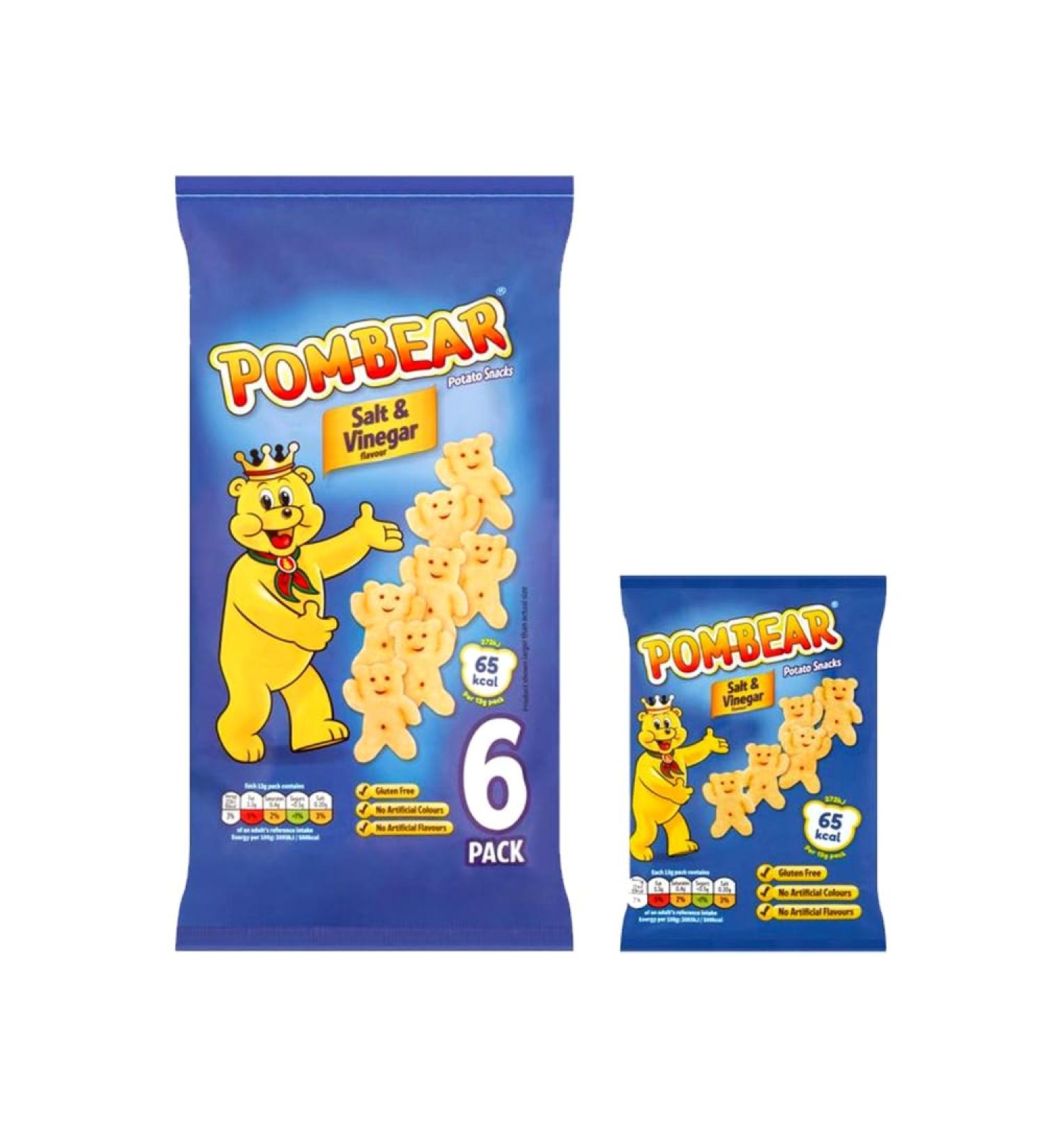 Chips Crisps Bags Collections - Deliciously light & Crispy Chips Bags (Pom-Bear Salt & Vinegar (6 x 20g) 2 Packs)