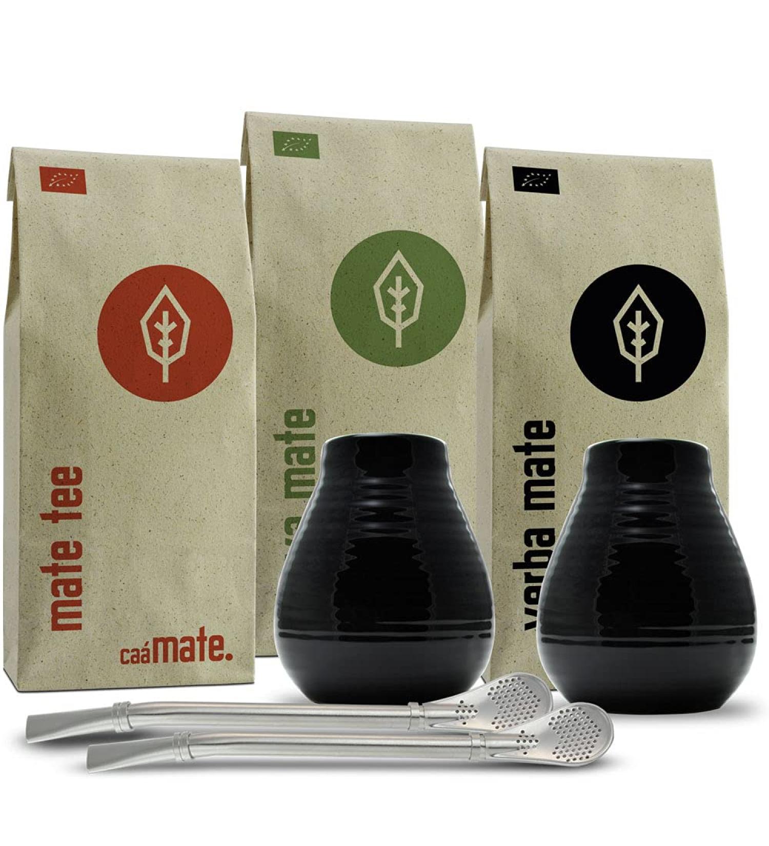 Buy Organic Mate Tea Set for Two | 2 Cups 2 Bombillas 300g Tea & Instructions - International Shipping - Buy Online on GoSupps.com
