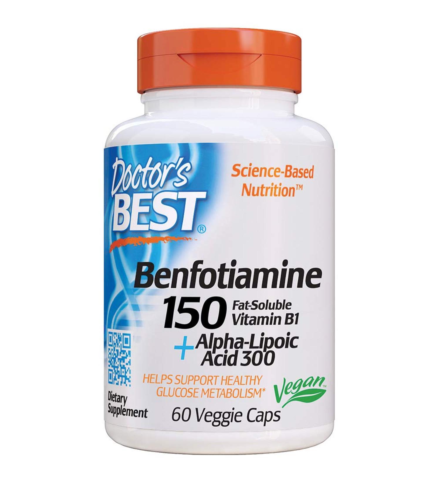 Doctor's Best Benfotiamine 150mg & Alpha-Lipoic Acid 300mg - 60 Vegan Capsules for Diabetes Support - Buy Online on GoSupps.com