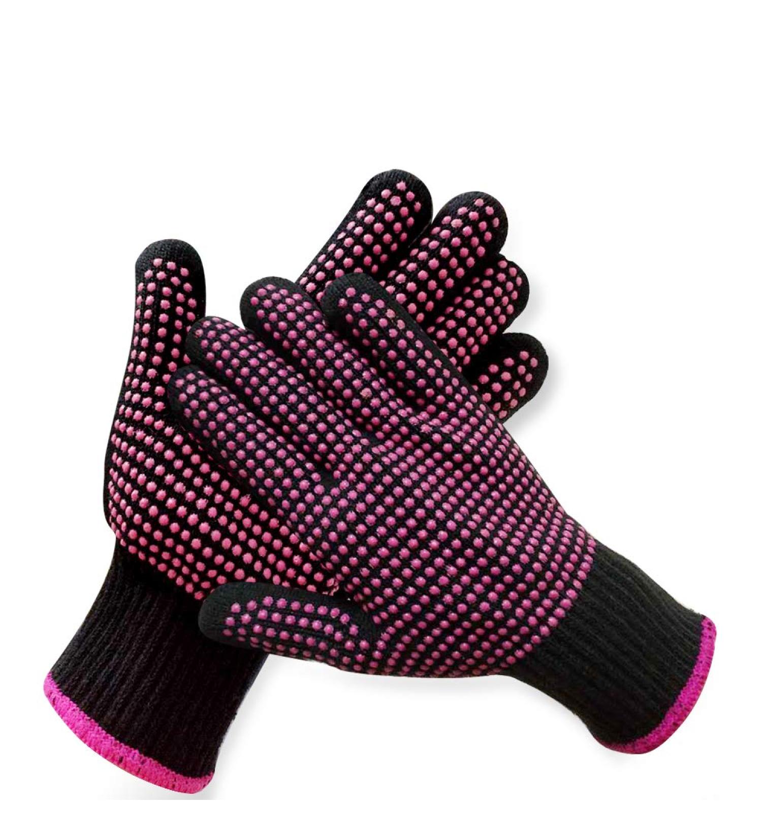 2 Pcs Heat Resistant Gloves for Hair Styling - Silicone Bump, Pink Edge - Curling, Flat Iron, Styling Tools - Buy Online on GoSupps.com