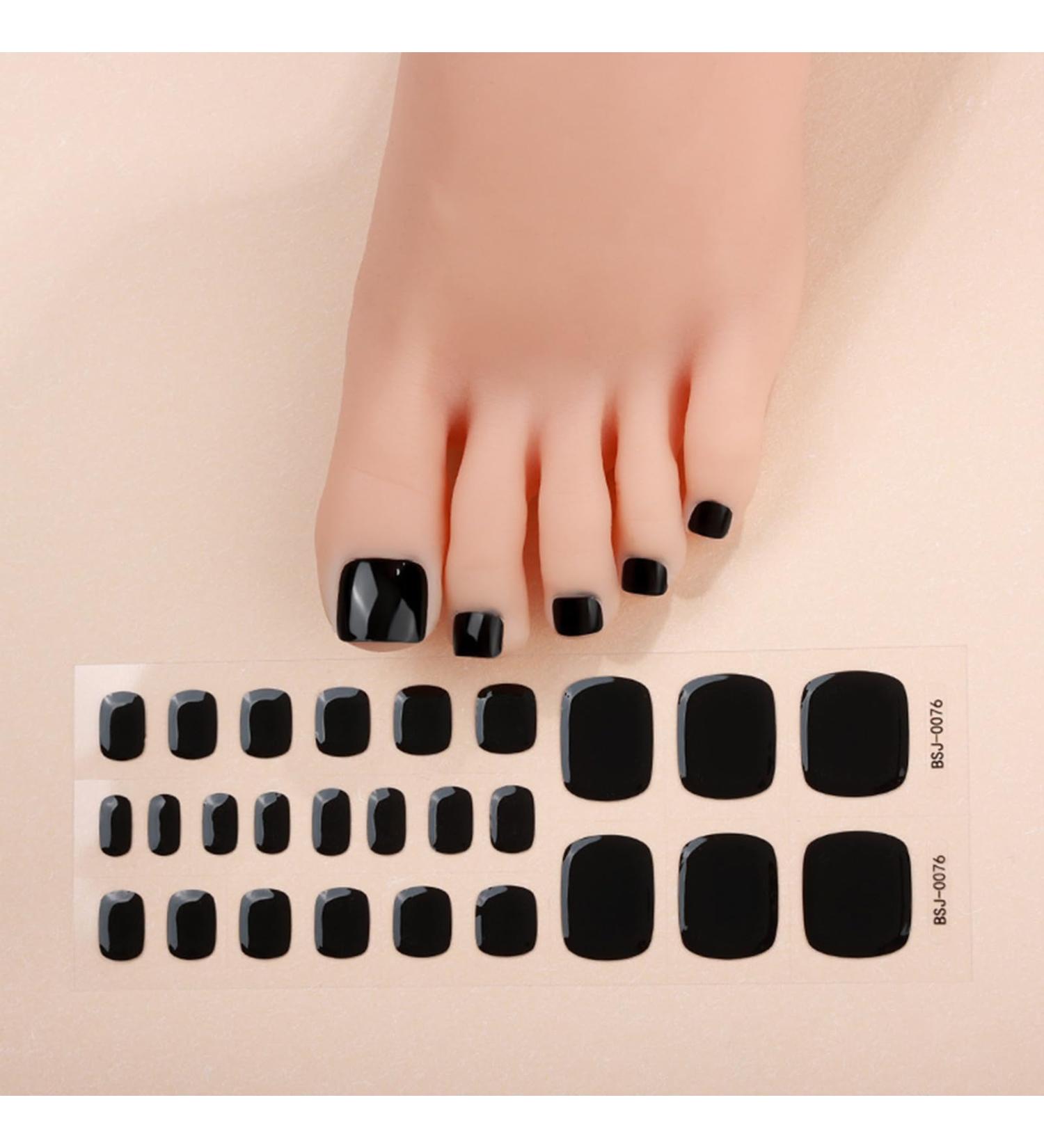 Gel Nail Stickers Semi Cured Gel Nails - Stickers Nail Wraps Soft Self-Adhesive - Semi Cured Gel Nail Wraps Gel Nail Stickers - Glossy & Long Lasting Gel Nail Stickers Need UV Light (Black)
