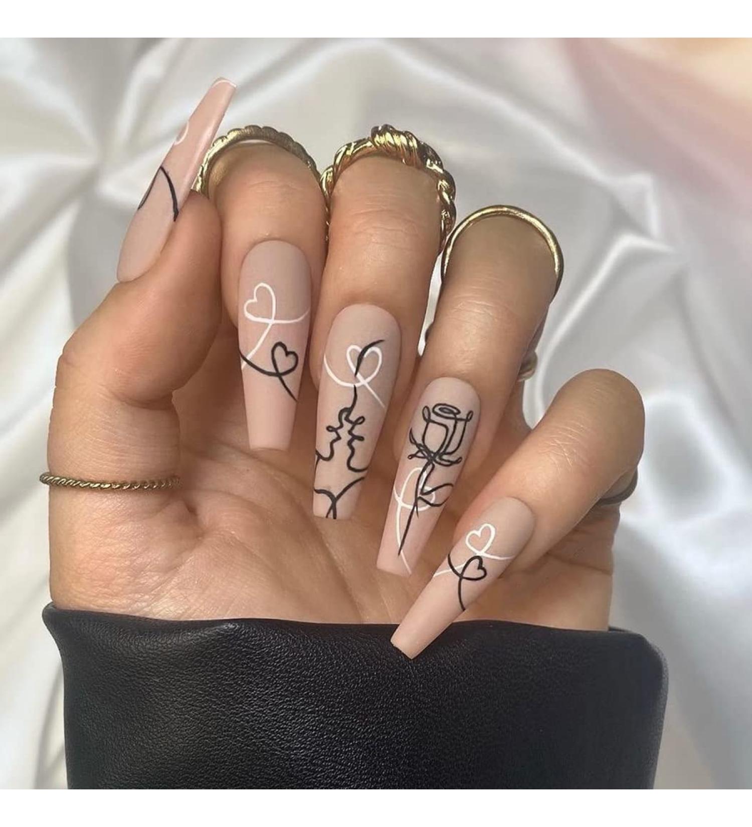 Sethexy Pink Matte Coffin False Nails - Long Ballerina Acrylic Press-On Nails for Women & Girls - 24 Hour Wear with Floral Design - Buy Online on GoSupps.com