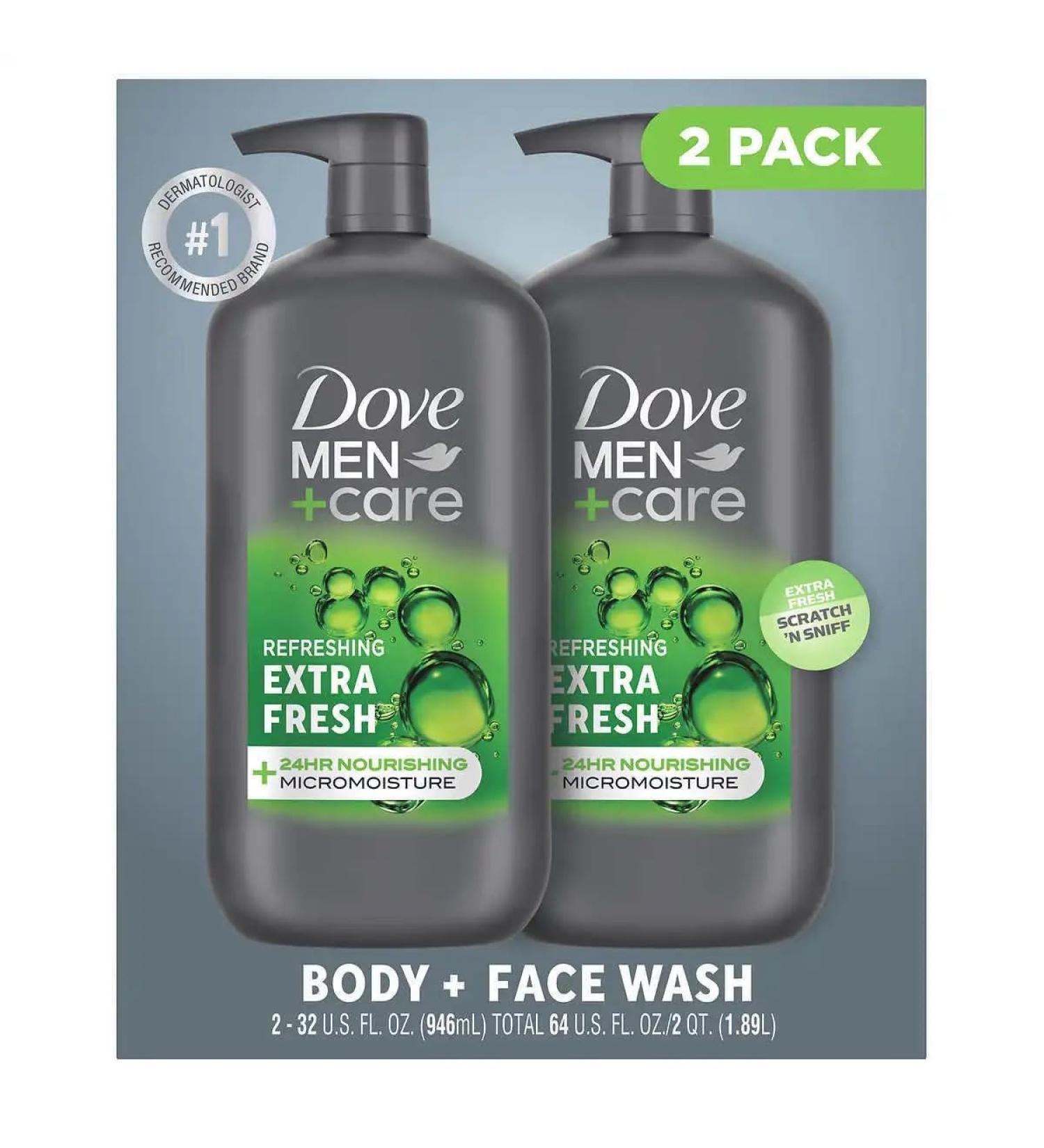 Dove Men+Care Body and Face Wash Extra Fresh 32 Fluid Ounce (Pack of 2) - Buy Online on GoSupps.com