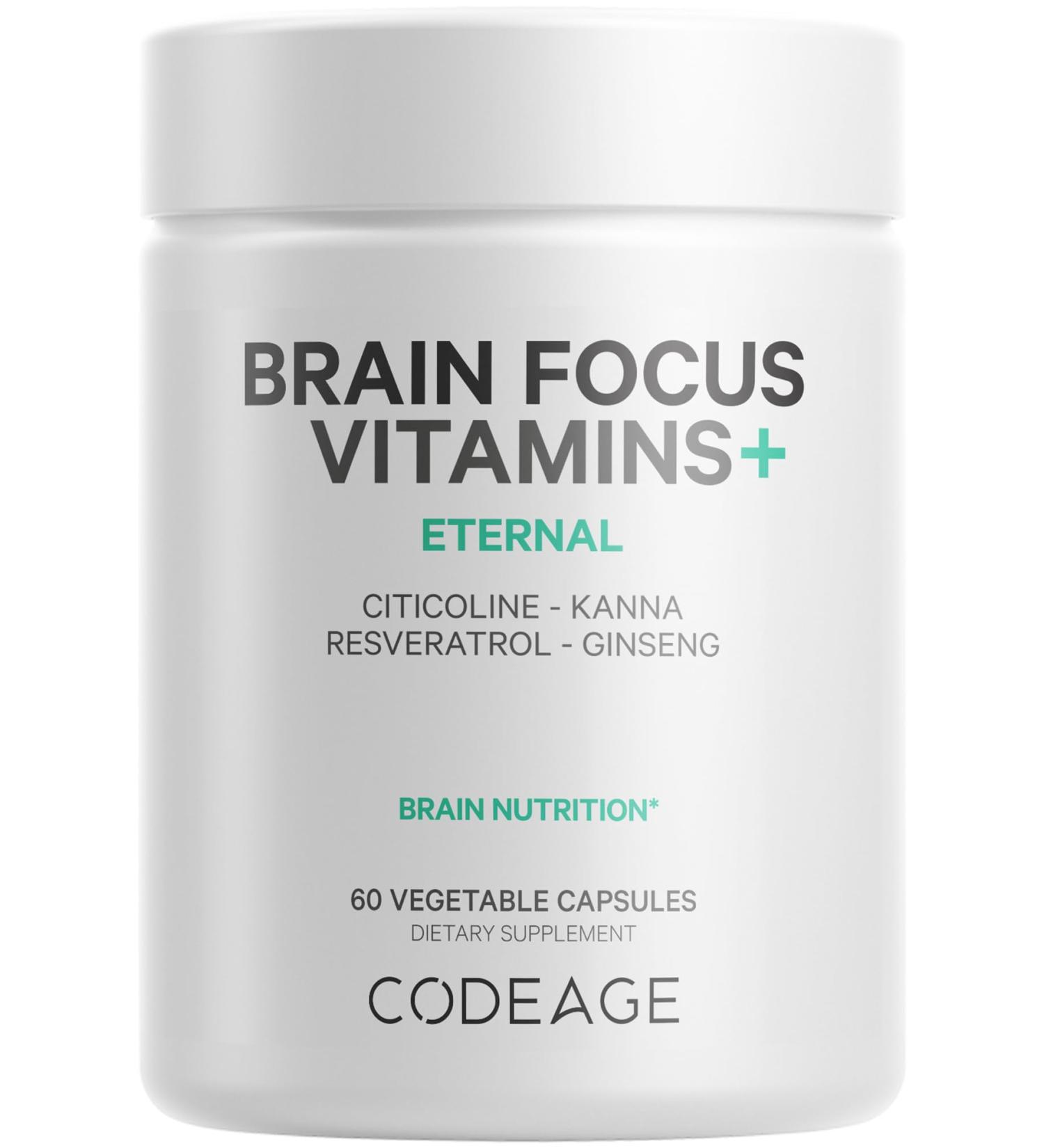 Codeage Brain Focus Vitamins+ Nootropic Supplement with Citicoline as Cognizin Panax Ginseng Resveratrol Gotu Kola Vitamin B12 Methylcobalamin - Liposomal Delivery - Non-GMO - 60 Capsules - Buy Online on GoSupps.com