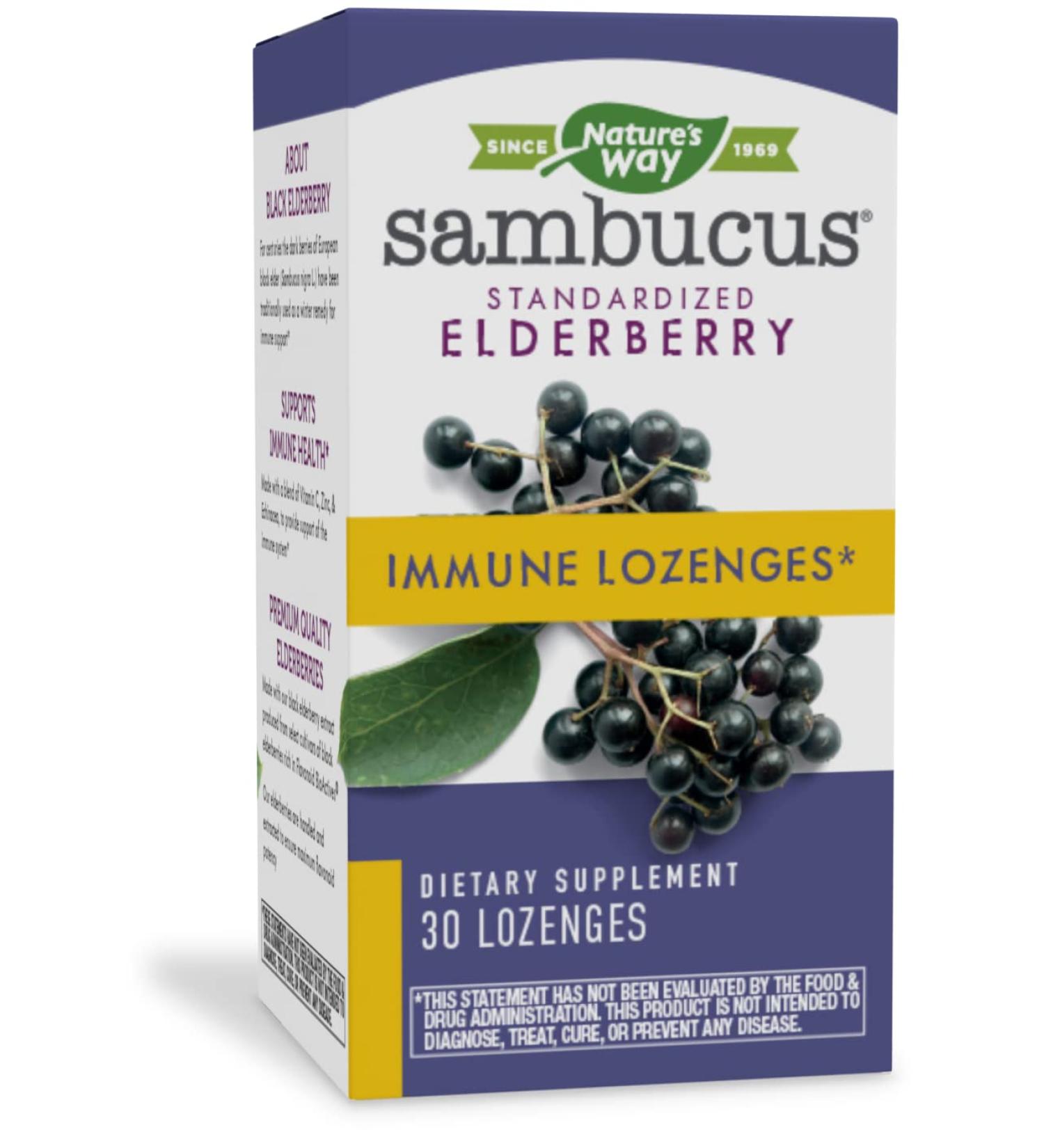 Nature's Way Sambucus Immune Elderberry Lozenges with Echinacea & Zinc - 30 Count - Buy Online on GoSupps.com
