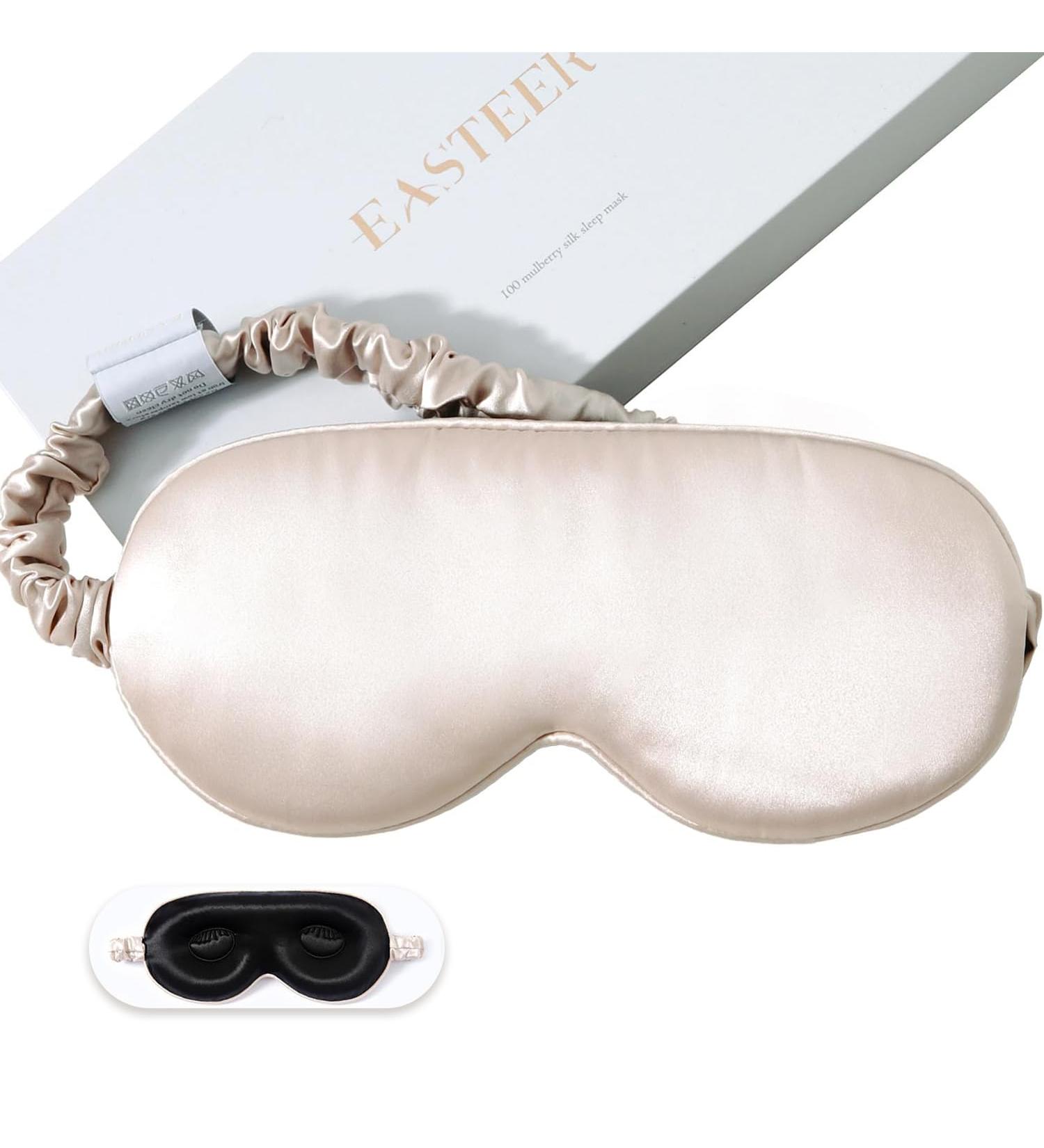 Buy 100% 22 Momme Mulberry Silk Sleep Mask | Weighted Eye Cover for Men & Women | Blackout 3D Sleeping Mask for Lash Extensions - Adjustable Strap (Pink - Buy Online on GoSupps.com