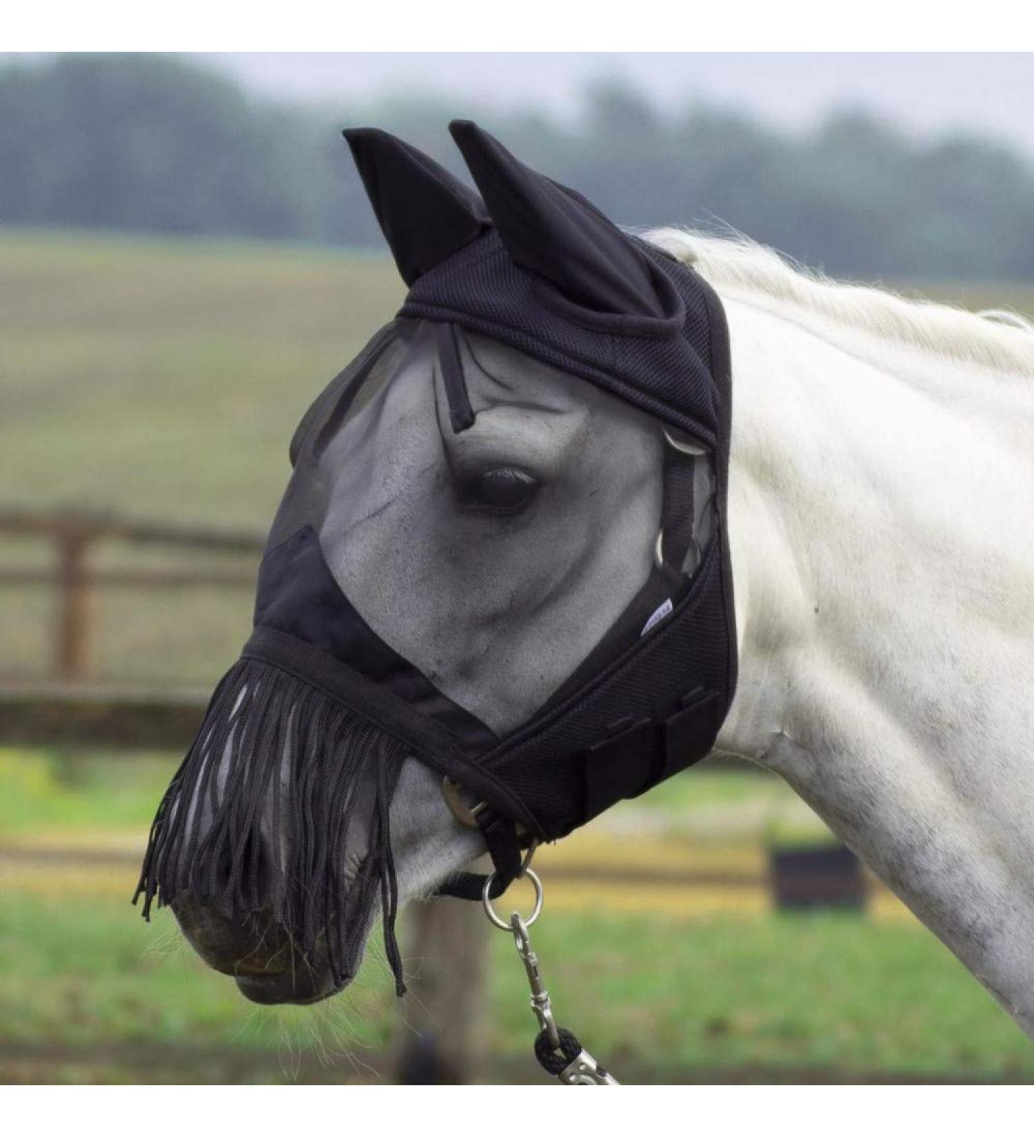 BUSSE Fly Mask with Fringes - Black WB | Premium Fly Cover for Horses - International Shipping Available - Buy Online on GoSupps.com