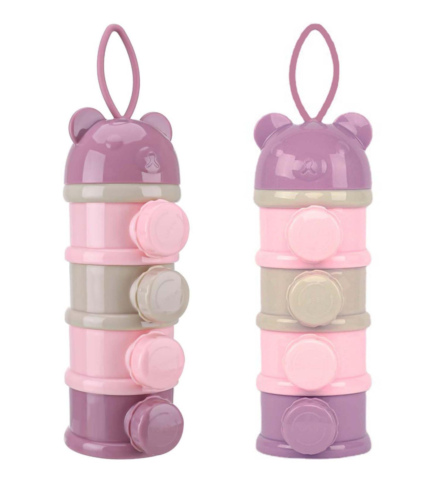 2pcs Portable Milk Powder Dispenser Pot - 4 Layers Formula & Snack Storage Container for Baby - Pink Travel Container for Outdoor Activities - Buy Online on GoSupps.com