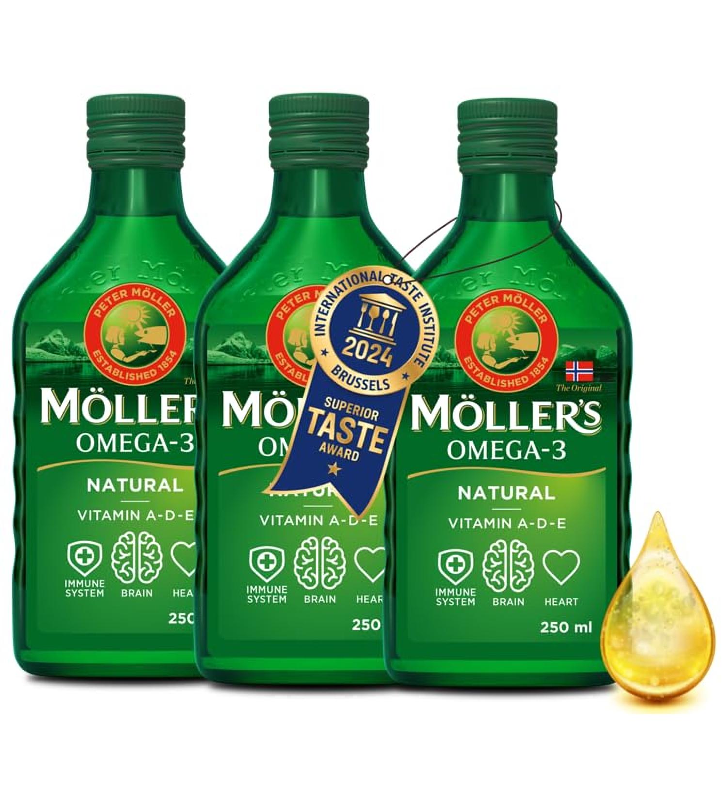 M LLER'S M ller's Omega 3 Cod Liver Oil | Dietary Supplement with EPA DHA Vit A D and E | Natural High Purity | 165 Year Old Brand