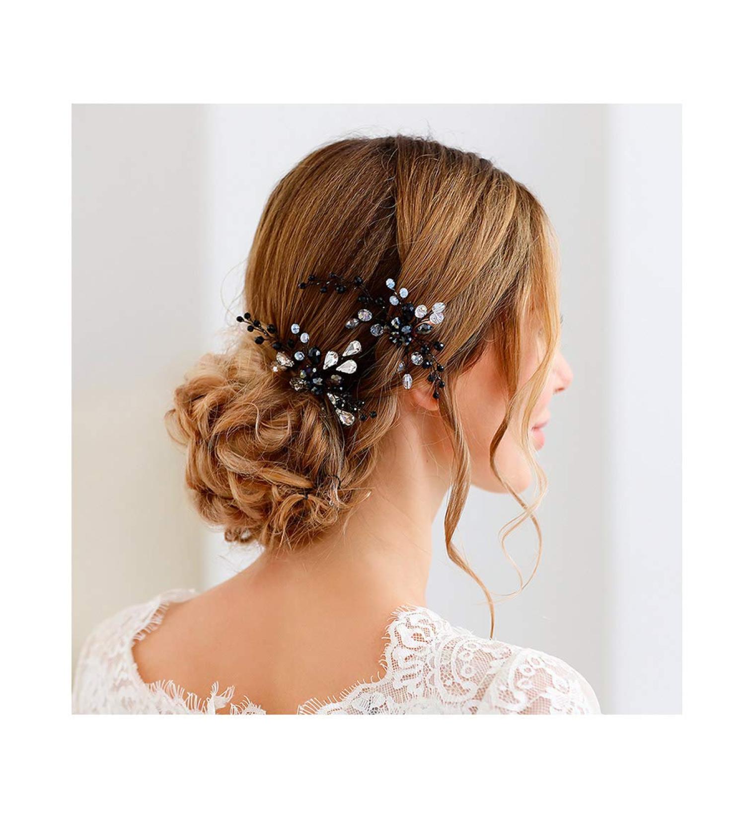 Bride Wedding Black Hair Pins | Bridal Hair Accessories for Women & Girls - HP054 - Buy Online on GoSupps.com
