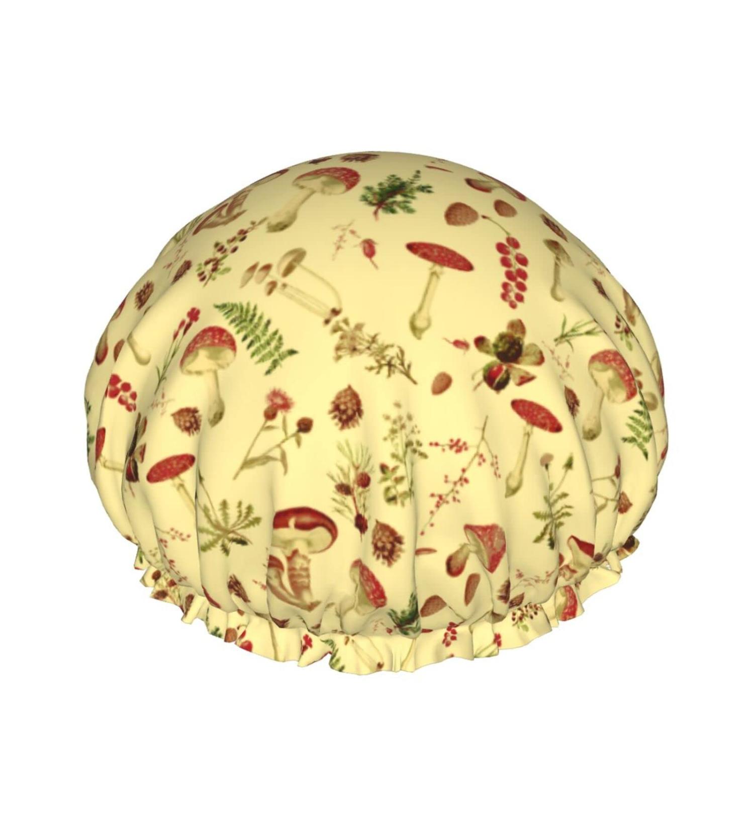 Retro Mushroom Double Layer Waterproof Shower Cap for Women - Reusable & Stylish - Buy Online on GoSupps.com