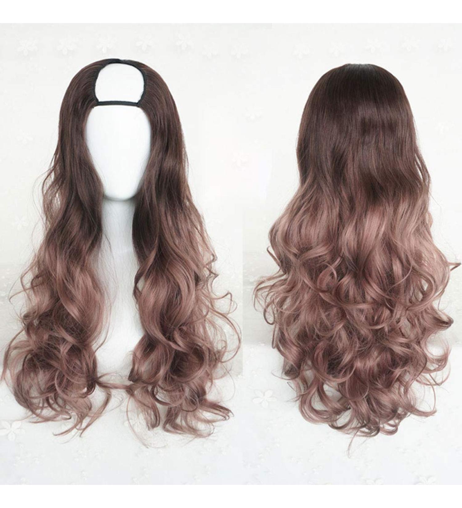 Shop GJBXP Harajuku Fashion Wavy Curly U-Shaped Wig | 28in Ombre Dark Roots Heat-Resistant Synthetic Hair for Girls - Buy Online on GoSupps.com