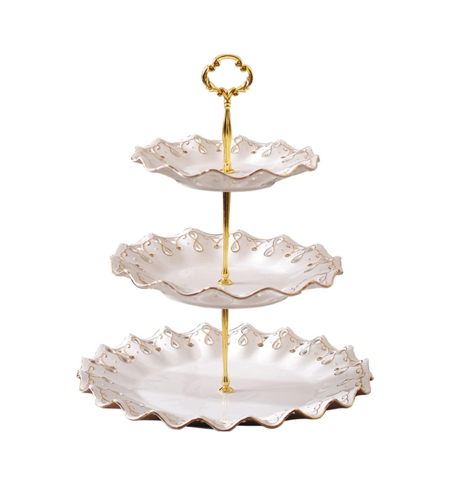 Fruit Basket Bowl Fruit Dish Three-Layer Fruit Plate Chinese Style Hollow Creative Ceramic Fruit Bowl Living Room Dining Room Kitchen Desktop Decor Candy Plate Fruit Bowls - Buy Online on GoSupps.com