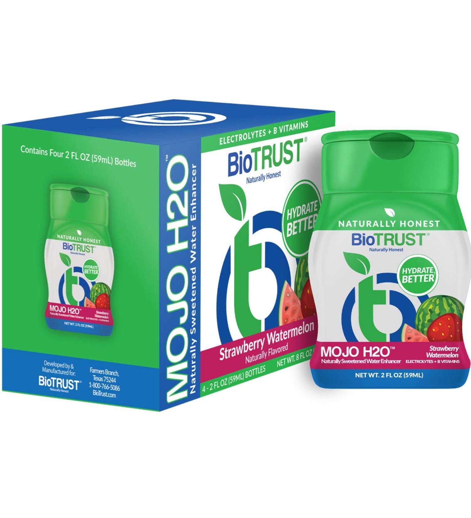 Mojo H2O Natural Water Enhancer Drops with B Vitamins and Electrolytes - Strawberry Watermelon Flavor, Energy Support, Sugar-Free - 4 pk - Buy Online on GoSupps.com