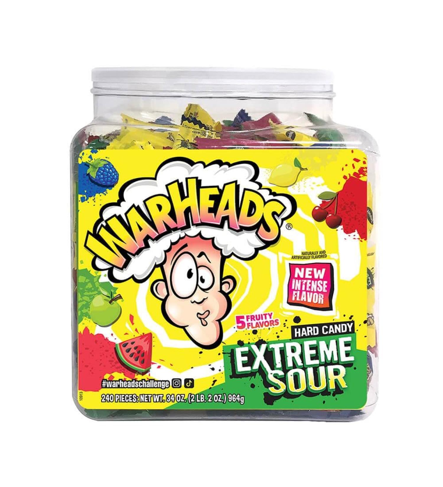 Warheads Extreme Sour Candy - 5 x Fruity Flavours - Super Sour - 964g - 240 Sweets Per Tub