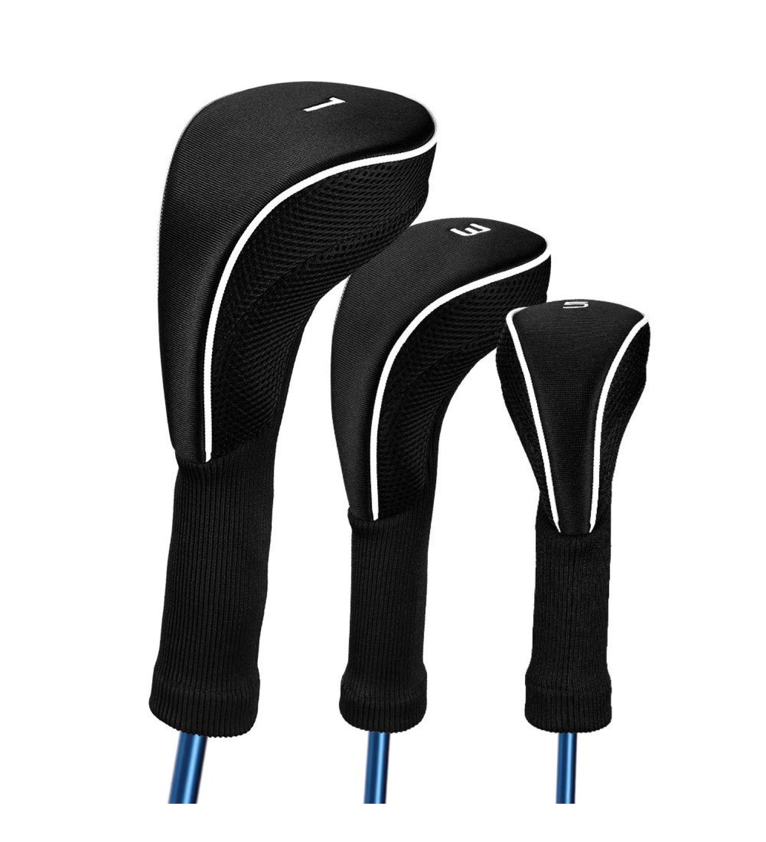 Black Golf Club Head Cover Set | Fits Driver, Fairway Woods, Hybrid | Interchangeable Tags | Golf Accessories - Buy Online on GoSupps.com