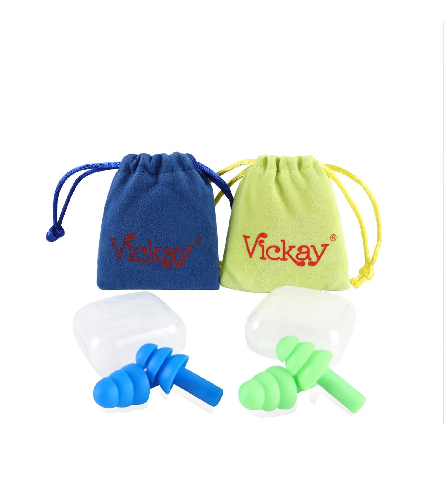 Vickay Reusable Silicone Ear Plugs 2 Pairs - 32dB NRR for Swimming, Sleeping, Snoring - Noise Reduction Hearing Protection - Includes Storage Cases and Travel Pouches (Dark Blue/Green) - Buy Online on GoSupps.com