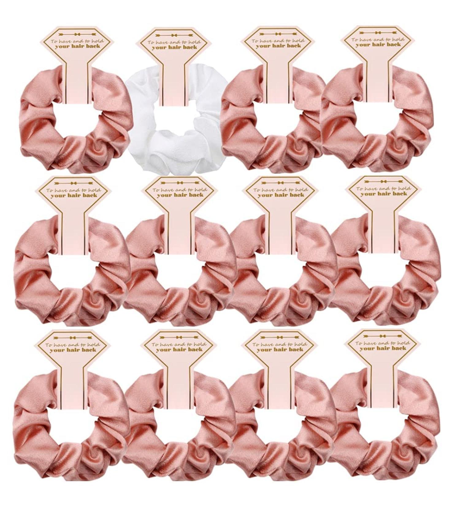 Satin Bridesmaid Scrunchies 12 Pack - White & Rose Gold Hair Ties for Bachelorette Party Favors and Bridal Wedding Parties - Buy Online on GoSupps.com