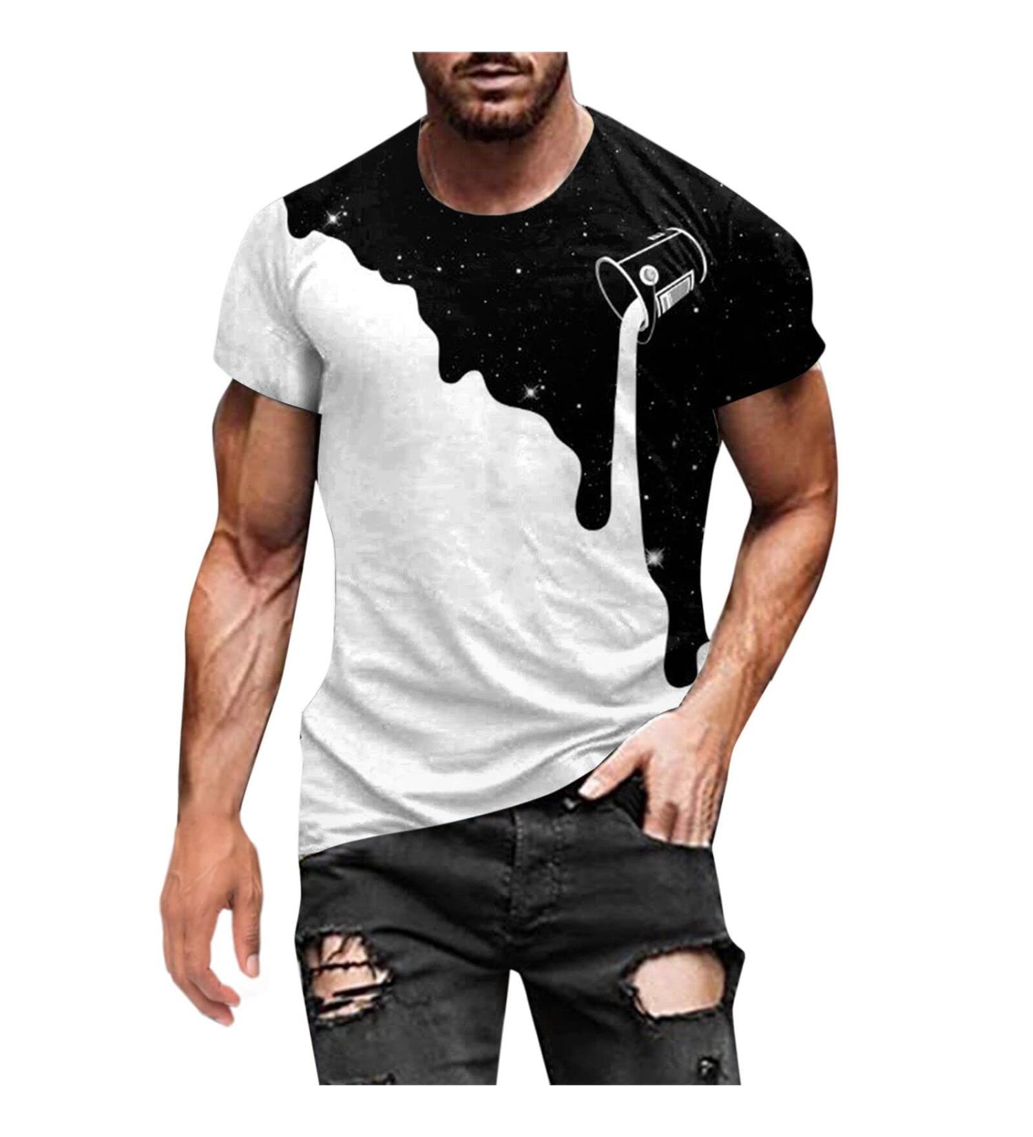2023 Fashion Men's Novelty 3D Print T-Shirt - Summer Casual Short Sleeve Tee in Medium White - Buy Online on GoSupps.com
