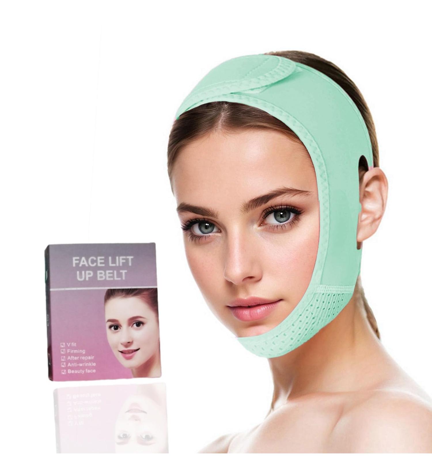 V Line Lifting Mask with Chin Strap - Double Chin Reducer & Face Shaper for Women - Green - Buy Online on GoSupps.com