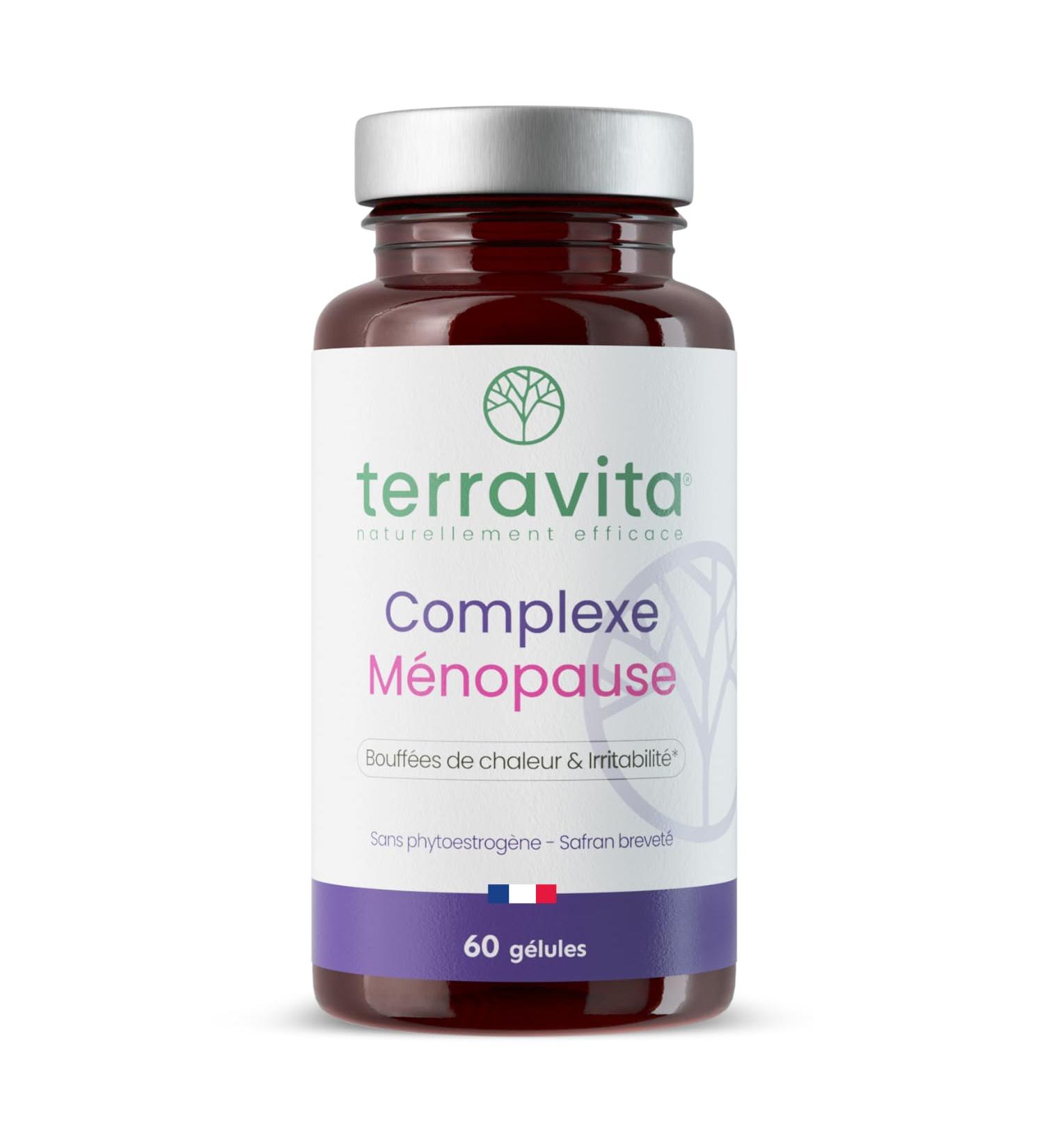 Complexe M nopause | Sans Hormones | Avec Pollen et Safran Brevet | Bouff es de Chaleur Fatigue Stress et Variations d Humeur | 60 G lules | Made in France | Terravita - Buy Online on GoSupps.com