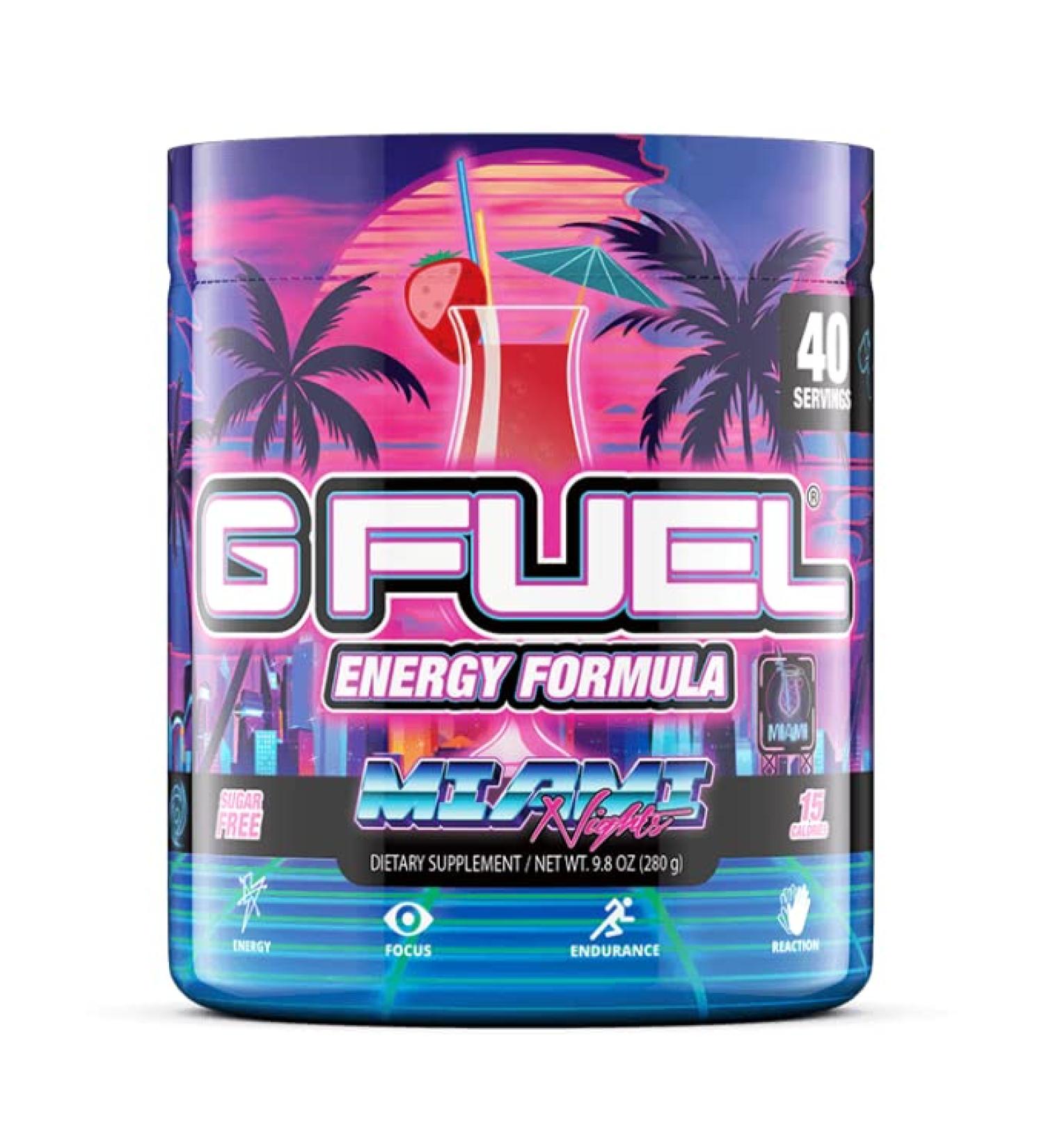 G Fuel Miami Nights Strawberry Pina Colada Flavored Game Changing Elite Energy Powder  Sharpens Mental Focus and Cognitive Function  Zero Sugar  Supports Immunity and Enhances Mood 9.8 oz (40 servings) - Buy Online on GoSupps.com