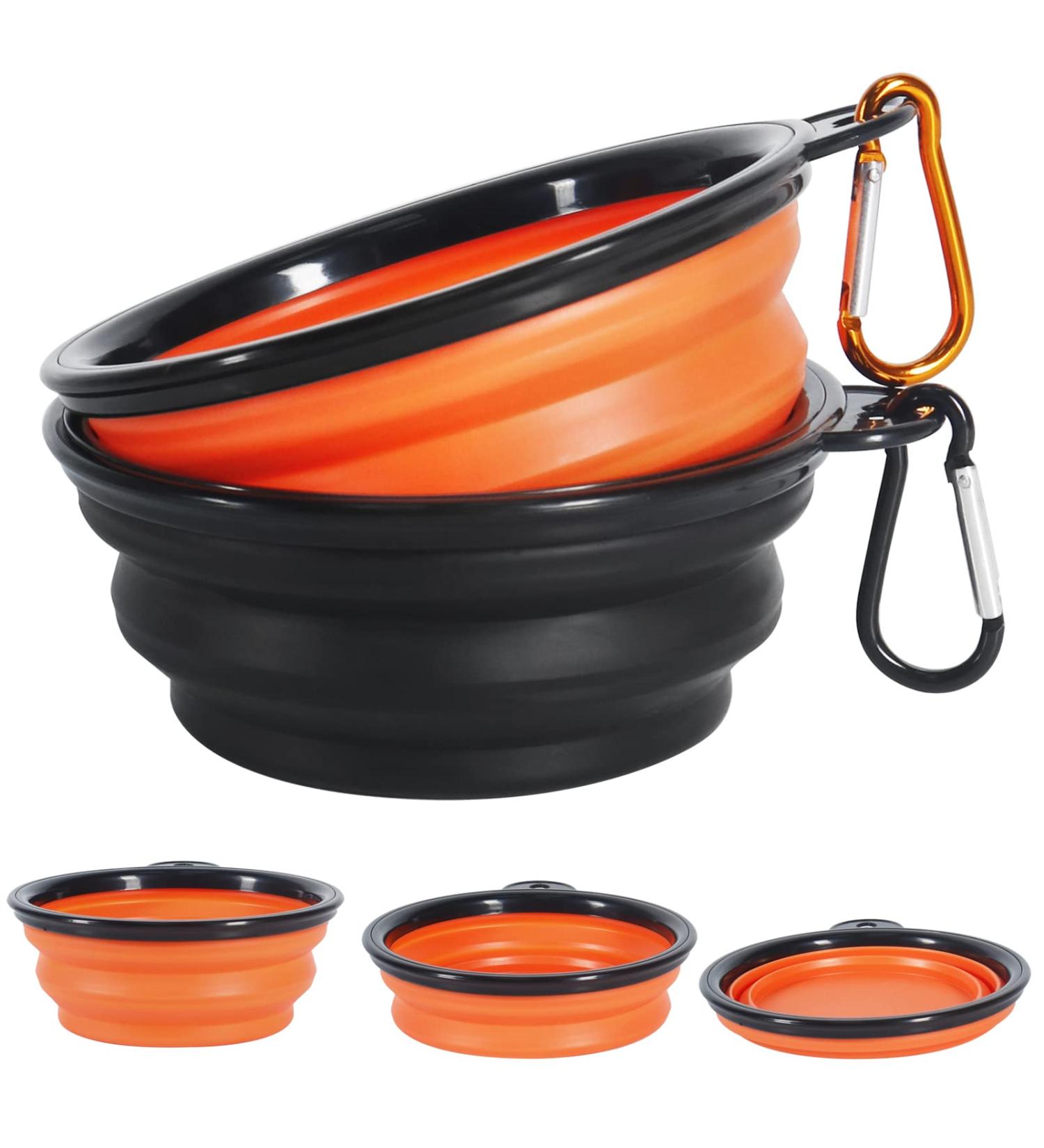 Vivifying 500ml Foldable Dog Bowl - 2PC Silicone Travel Bowls for Dogs & Cats (Black & Orange) | Portable & Easy to Transport - Buy Online on GoSupps.com
