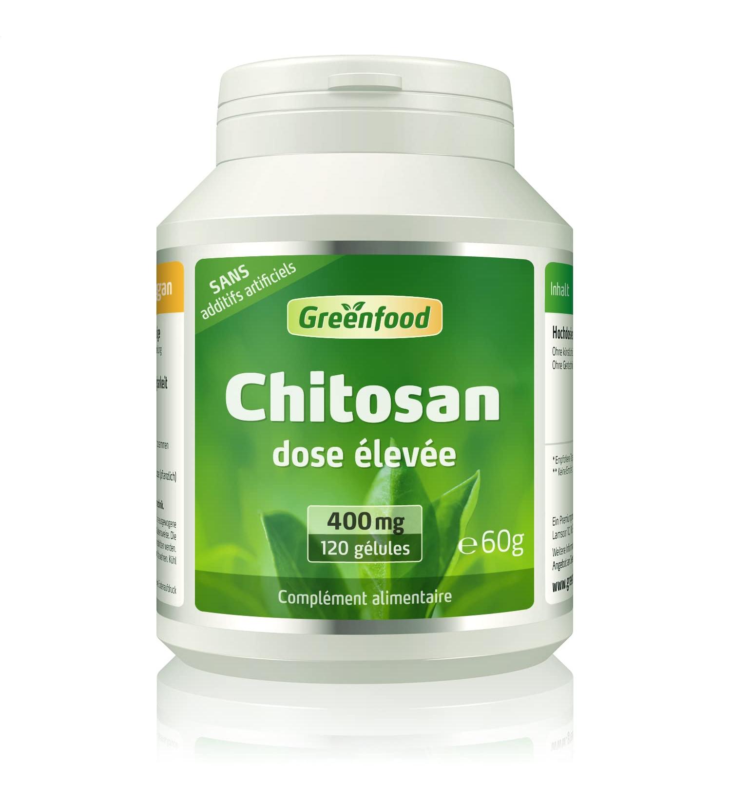 Greenfood Chitosan 400 mg high dose 120 capsules NO artificial additives no genetic engineering. - Buy Online on GoSupps.com