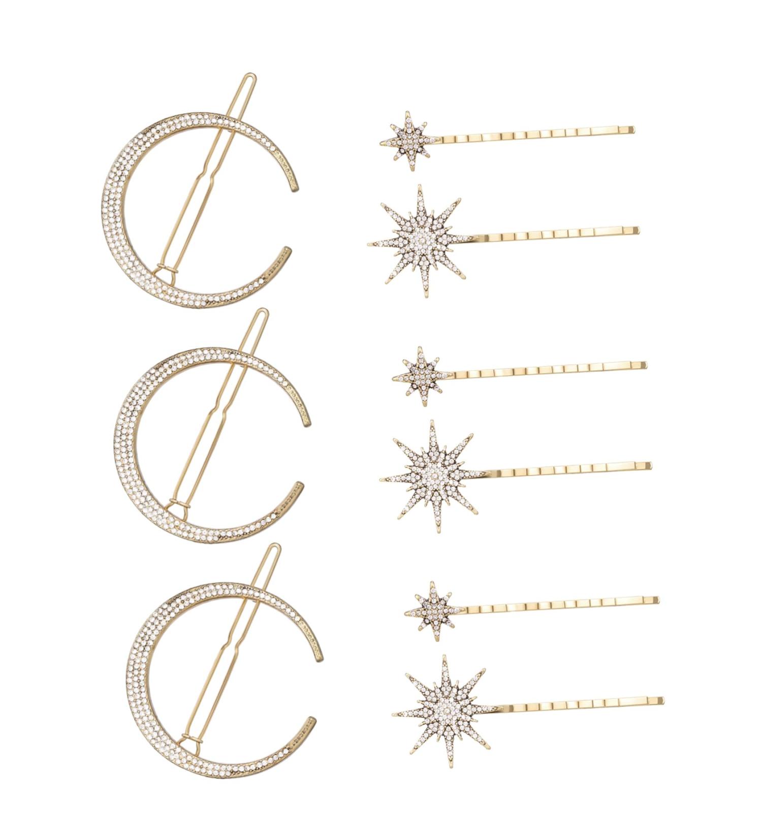 3 sun moon hairpin Moon Hair Clips braided hair clips Rhinestone Hair rhinestone barrettes for women wedding hair clips bling hair claw clips gold alloy Miss issue card pearl - Buy Online on GoSupps.com