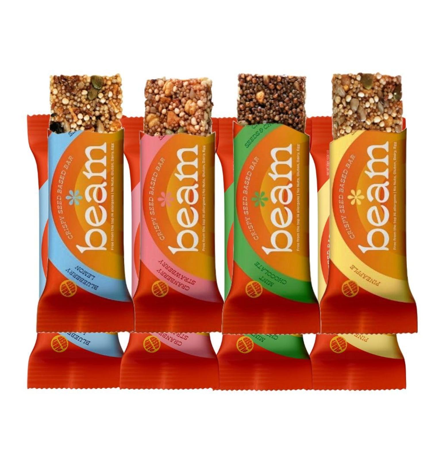 Beam Free From Healthy Snacks Multipack - Free of 14 Allergens High Fibre Snacks 8pk Blueberry Lemon Pineapple Cranberry Strawberry Mint Chocolate Mixed Pack of 8 - Buy Online on GoSupps.com