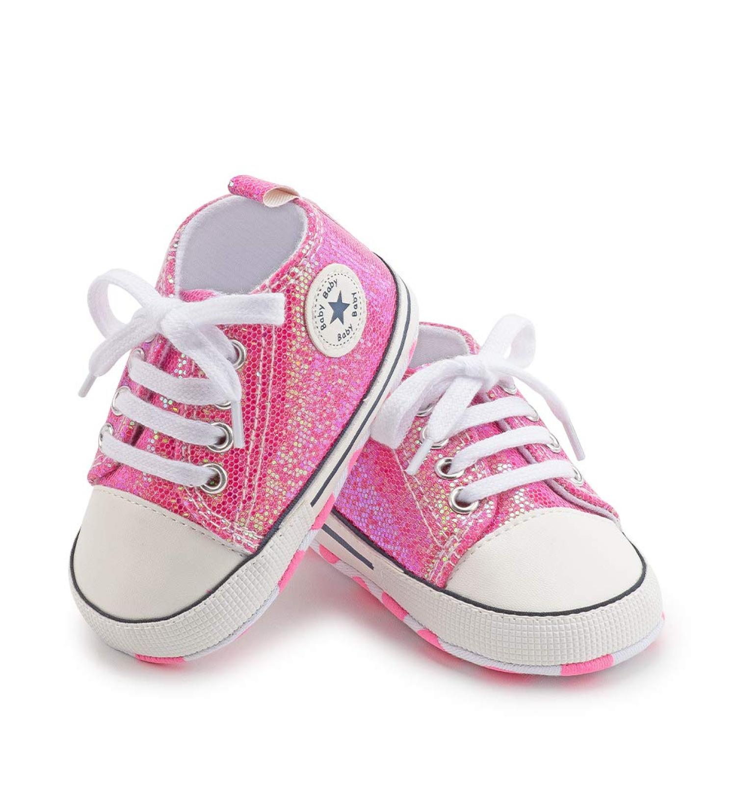 BAIELey High Top Baby Sneakers - Pink, 6-12 Months | Bling Sequins Soft Sole Infant Shoes - Buy Online on GoSupps.com