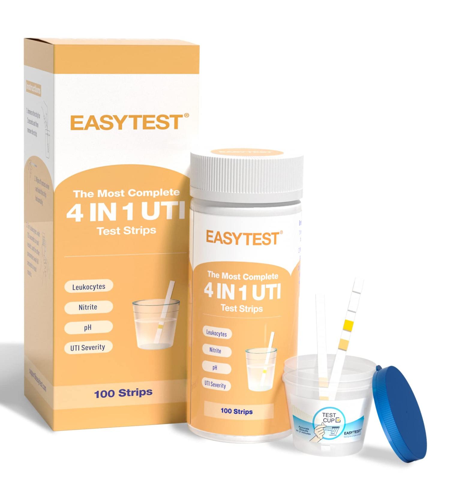 UTI Test Strips for Women - 4-in-1 + 100 Strips - Easy & Accurate Urinary Tract Infection Testing - Detects Leukocytes, Nitrite, pH, & UTI Severity - Includes Blood Test - Fast Results - Buy Online on GoSupps.com