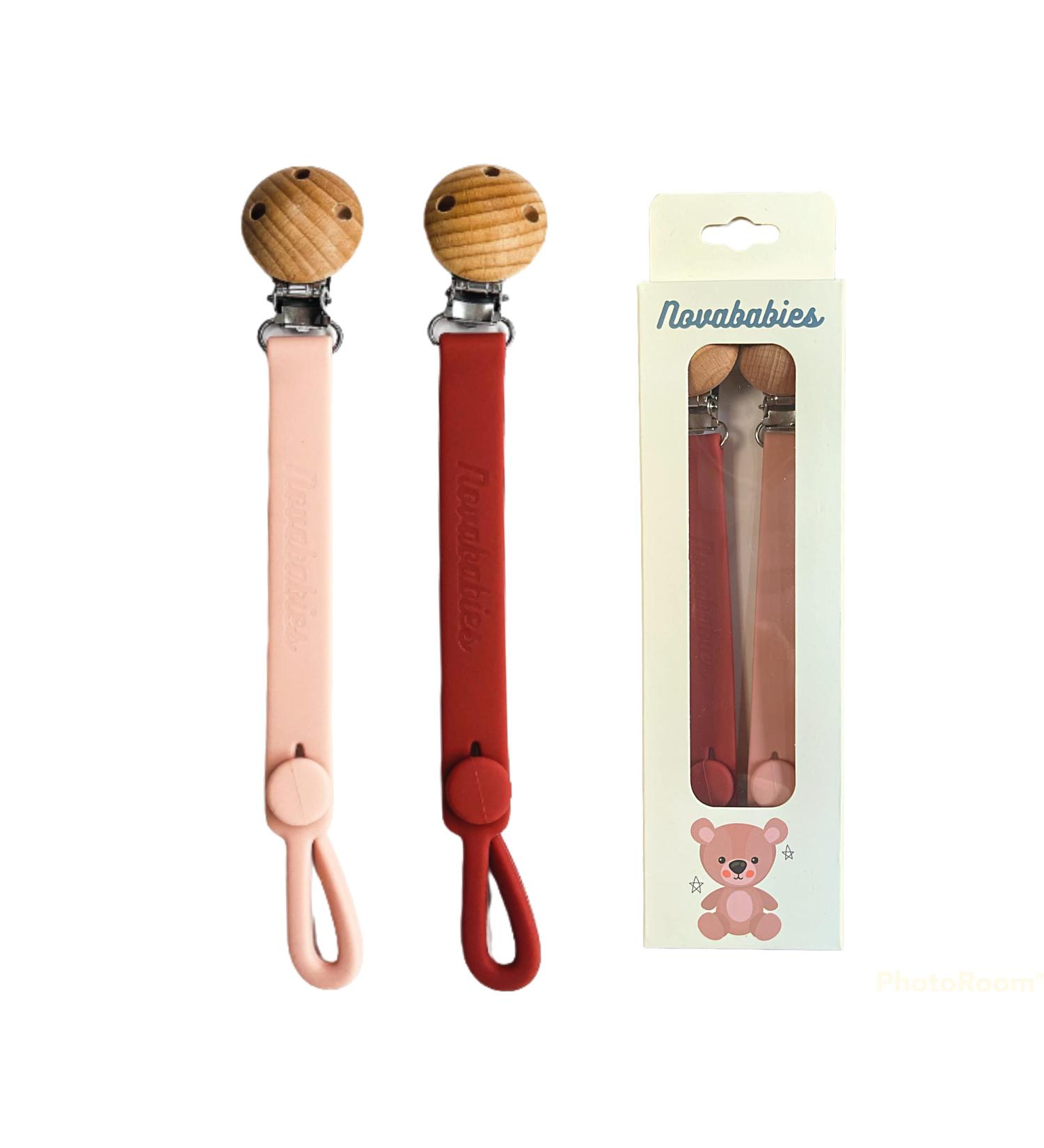 Novababies 2 Pack BPA Free Pacifier Clips & Teether Holder - Safe Silicone Design for Baby Girls - Gift Package Included - Buy Online on GoSupps.com