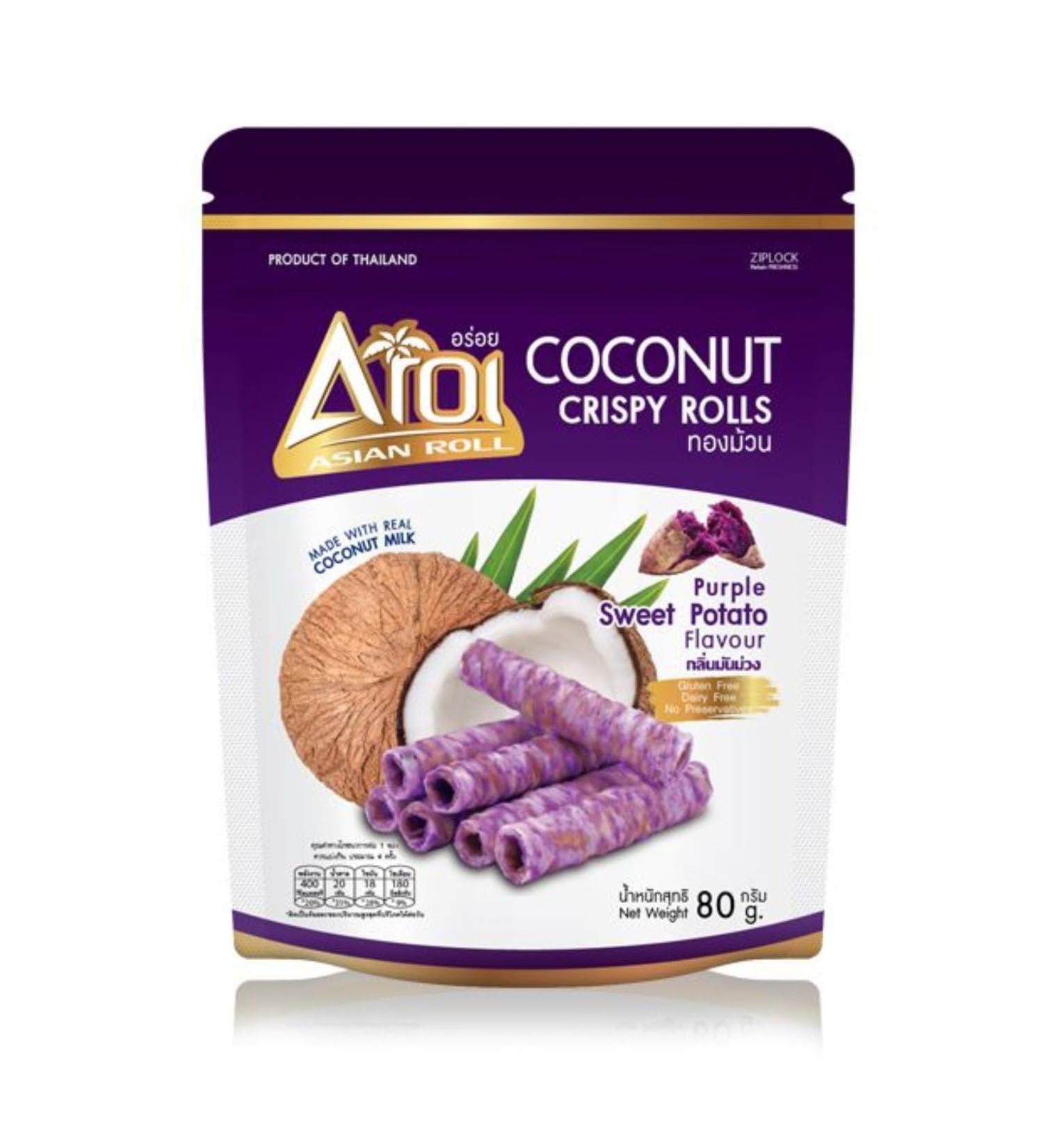 Aroi Coconut Crispy Rolls Purple Sweet Potato Flavor 80g - Buy Online on GoSupps.com