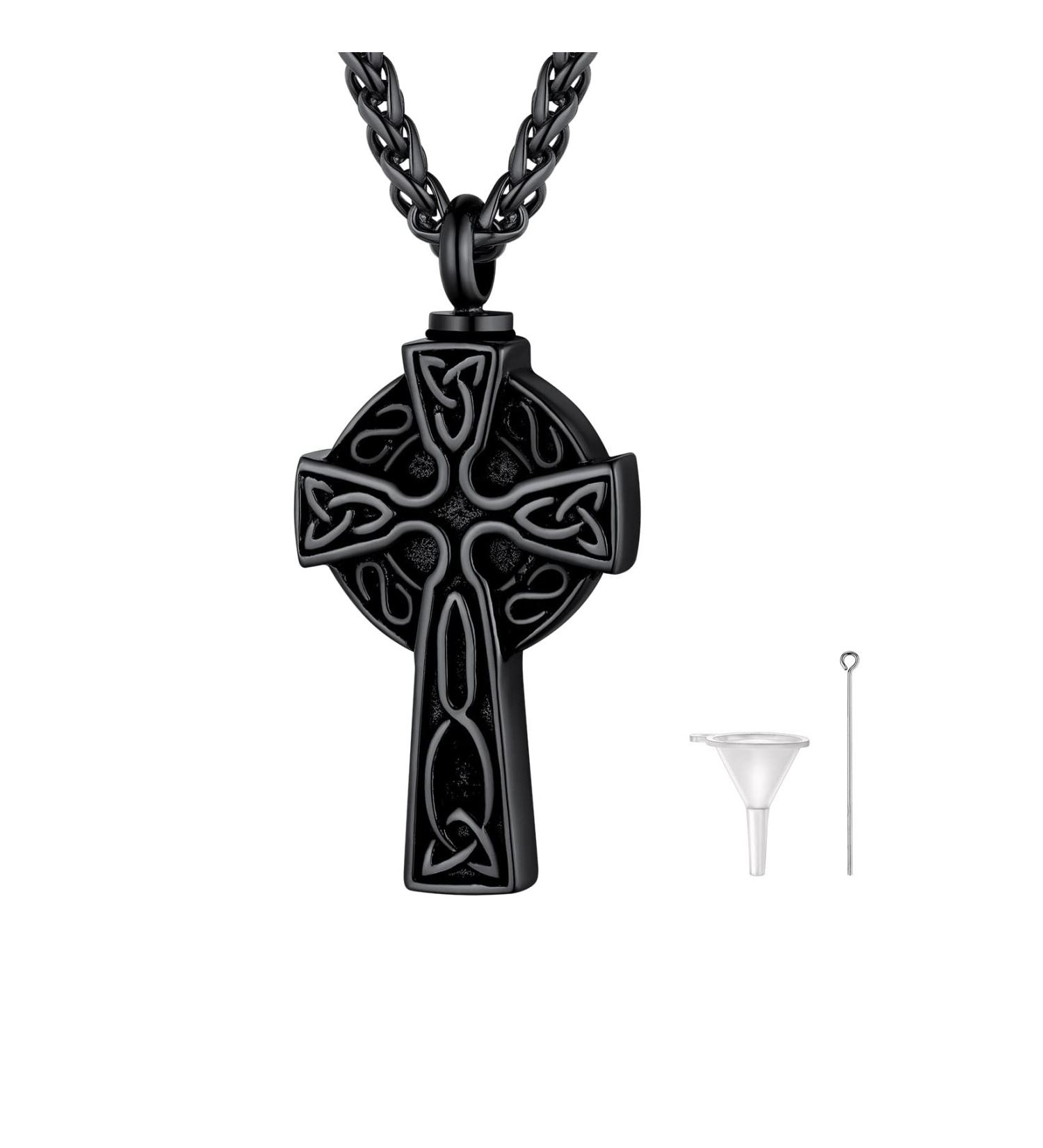 U7 Ladies Cremation Urn Necklace - Celtic Knot Dog Feet Wing & Crucifix Designs in Stainless Steel | Perfect Memorial Jewelry for Ashes - Buy Online on GoSupps.com