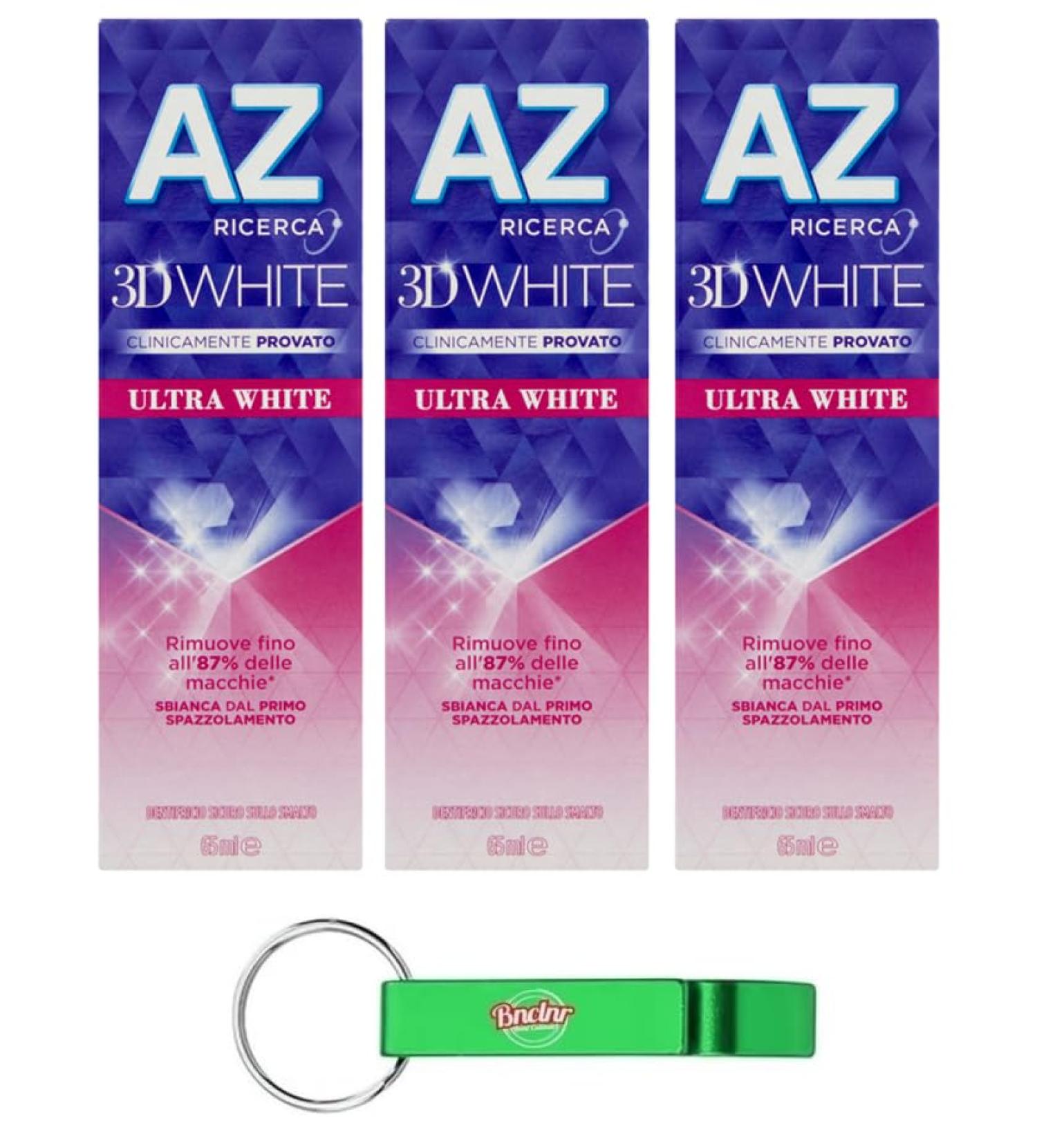 3x Dentifricio AZ 3D White Ultra White Toothpaste 65ml - Whitening Effect + Free Beni Culinari Keychain - International Shipping - Buy Online on GoSupps.com