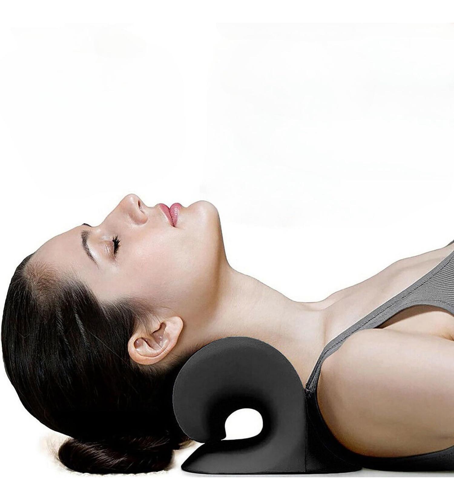 New neck traction cushion cloud nack trough cervical spine tensioner portable cervical spine stretcher neck contamination correction temporal joint pain relief chiropractic pillow (Black) Neckstrecker01 neck rescuer02