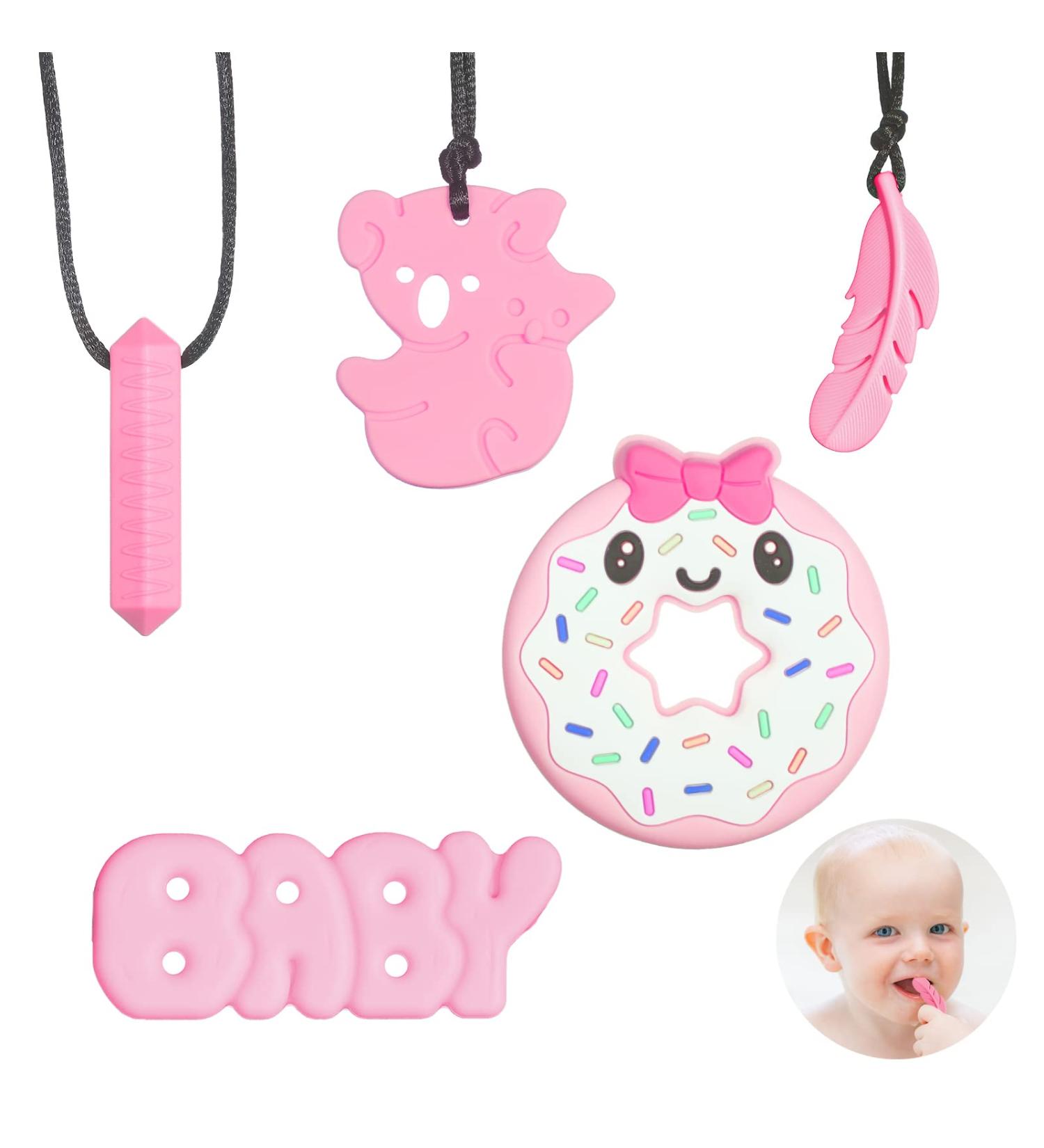 5-Pack Baby Bite Rings - Sensory Chewing Necklace Food-Grade Silicone Teething Toys for Babies (Pink) - Effective Relief for Teething Discomfort - Buy Online on GoSupps.com